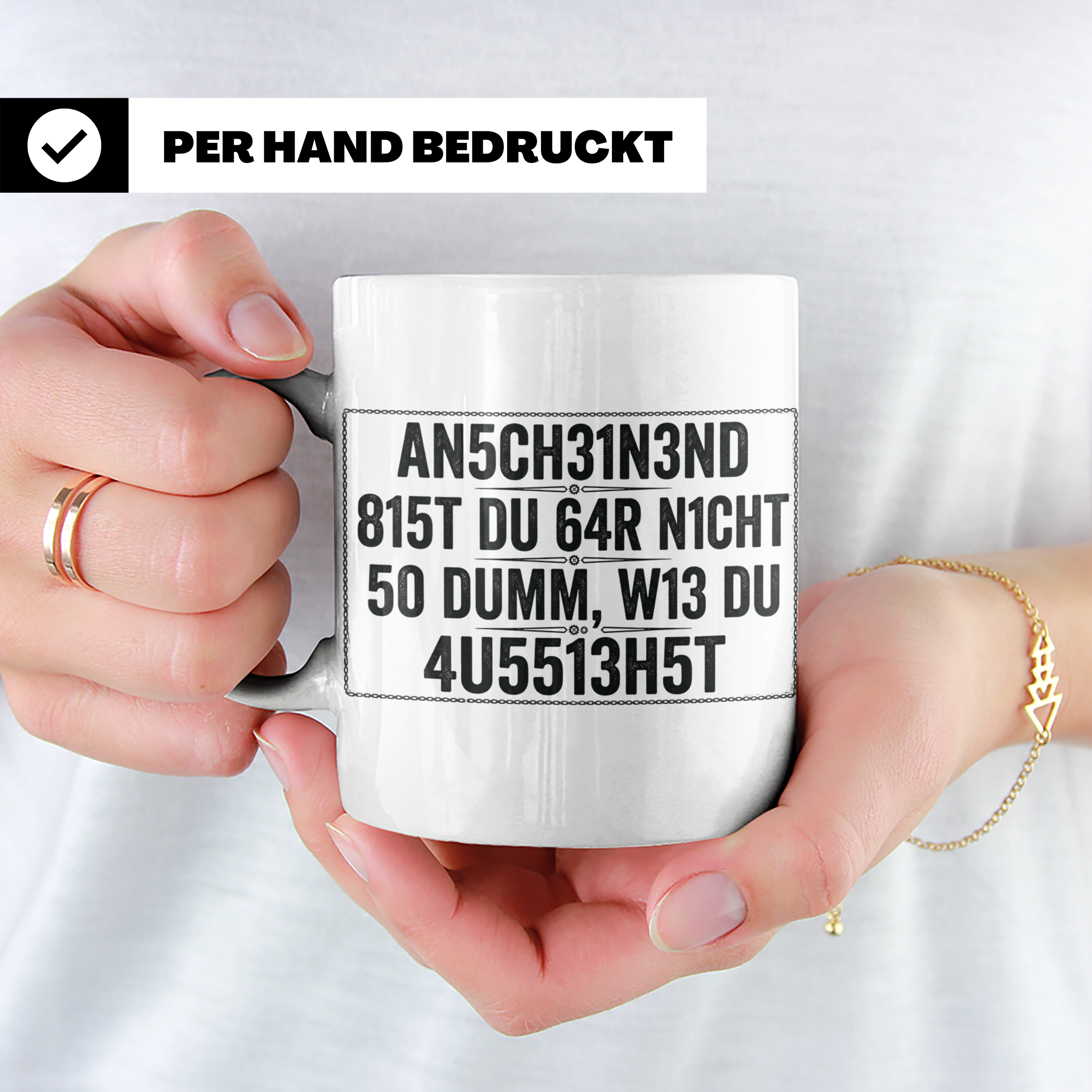 Sarkastische Tasse mit Spruch 'Anscheinend nicht so dumm'. L – Weiß [farbe:weiß]