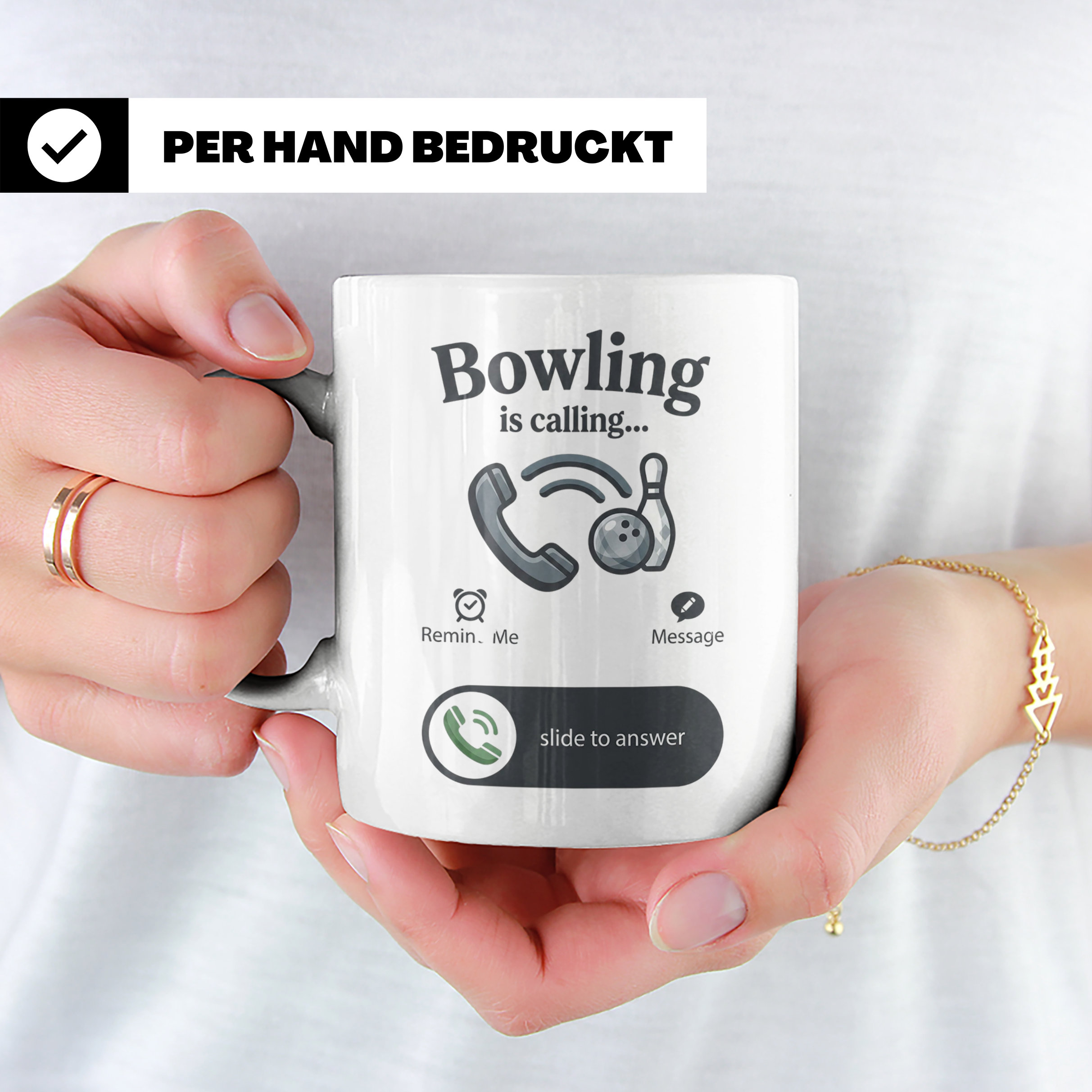 Bowling Tasse Bowling is Calling, lustiger Spruch für Bowler – Weiß [farbe:weiß]