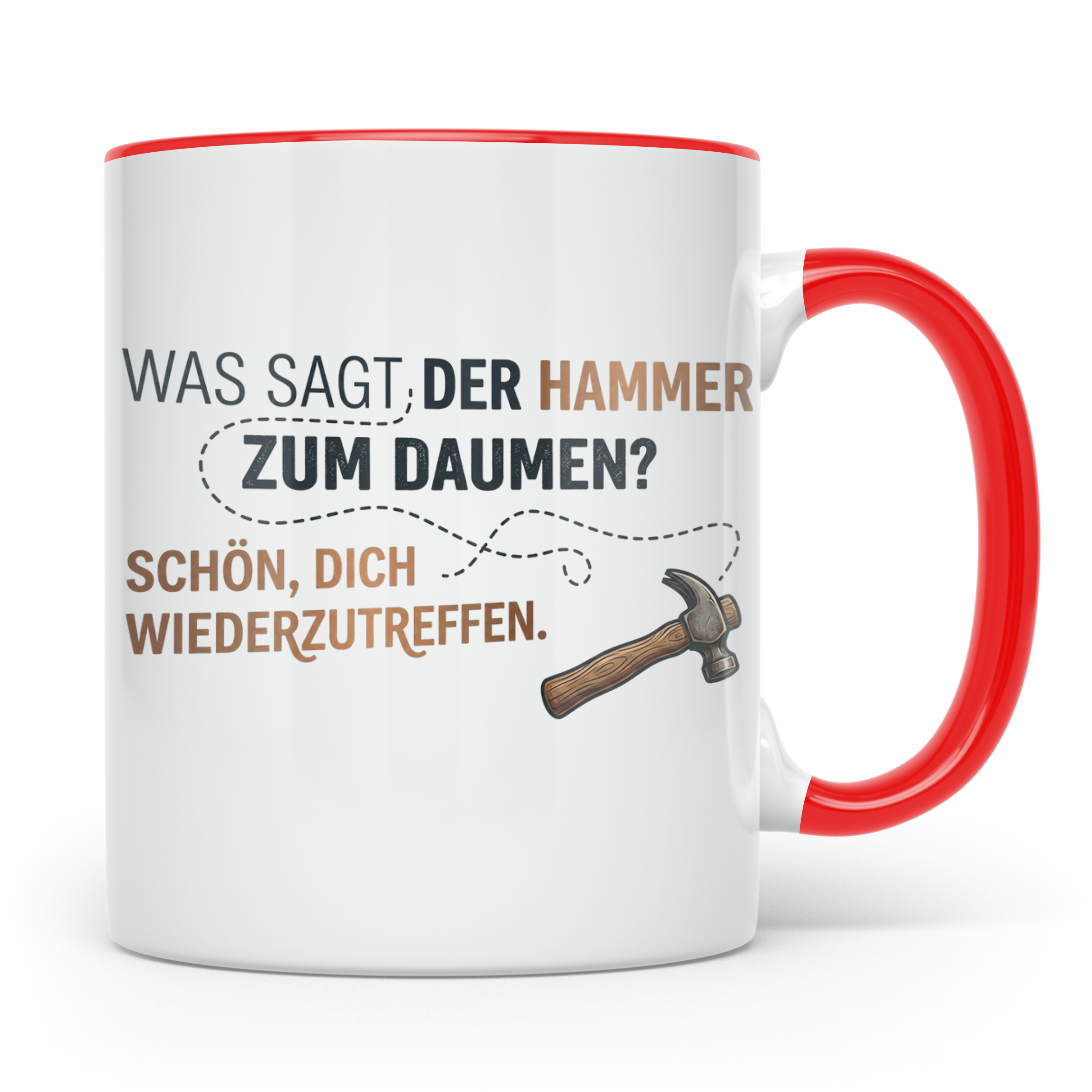 Handwerker Witz Tasse Hammer Daumen Spruch | Lustige Kaffeet – Rot [farbe:rot]