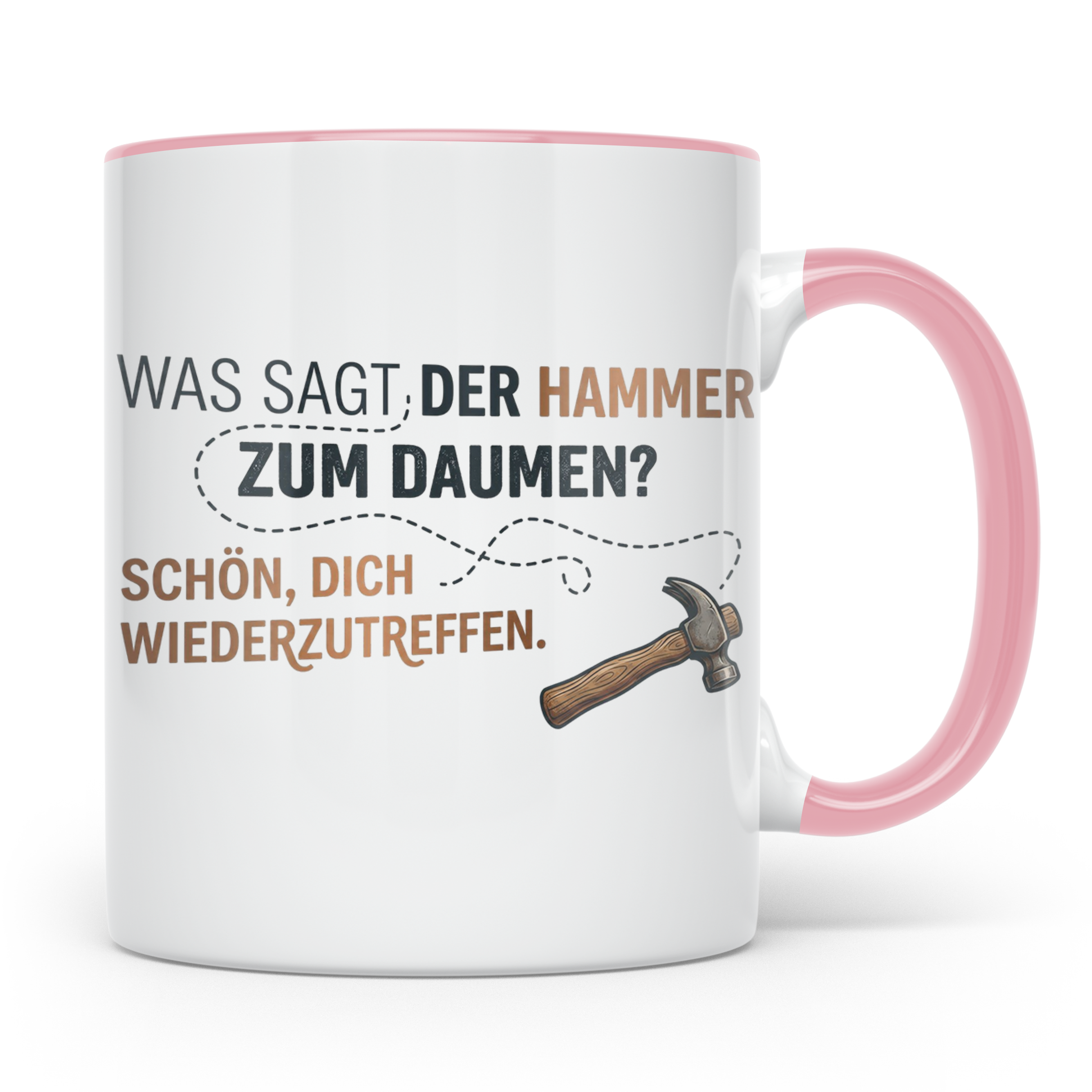 Handwerker Witz Tasse Hammer Daumen Spruch | Lustige Kaffeet – Rosa [farbe:rosa]