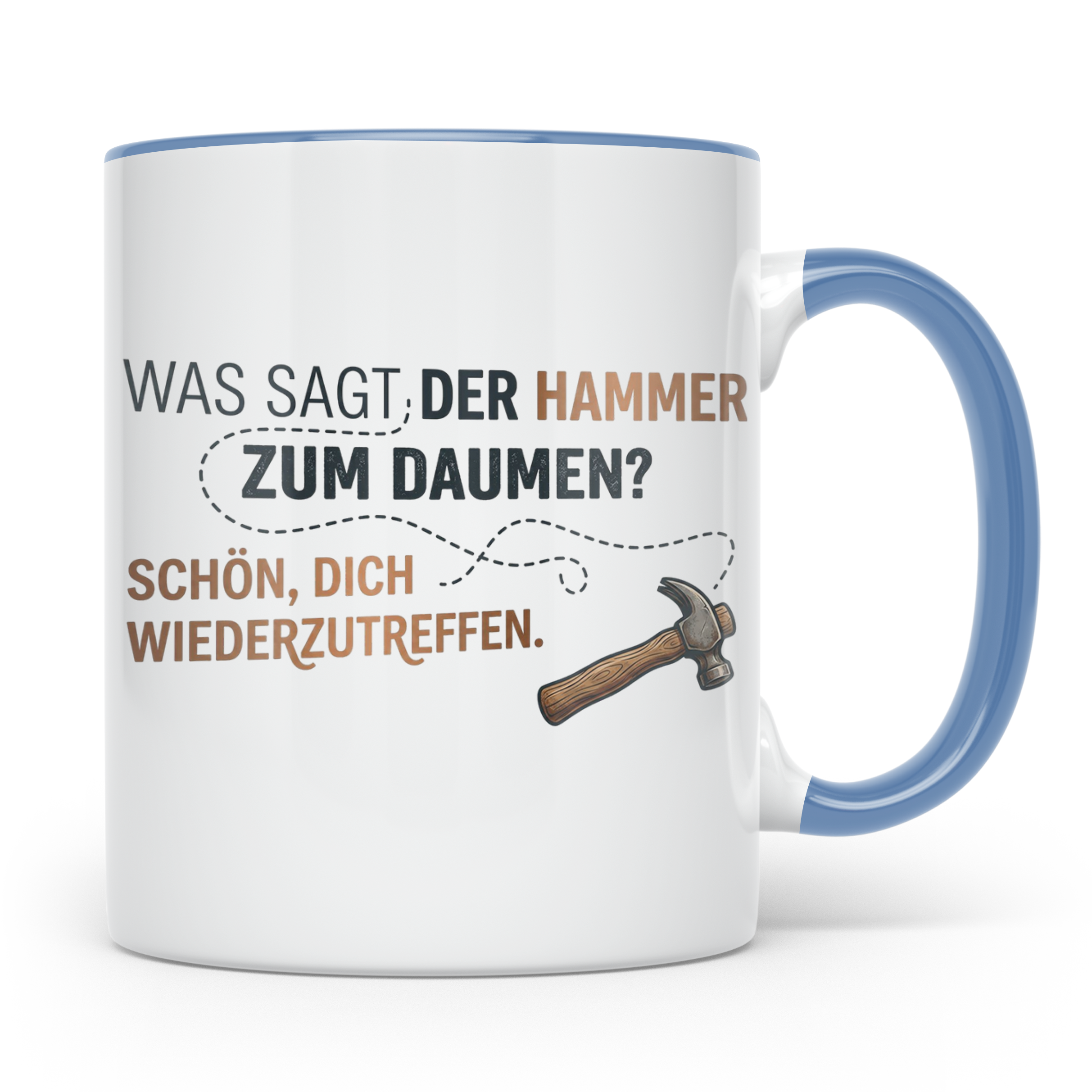 Handwerker Witz Tasse Hammer Daumen Spruch | Lustige Kaffeet – Blau [farbe:blau]