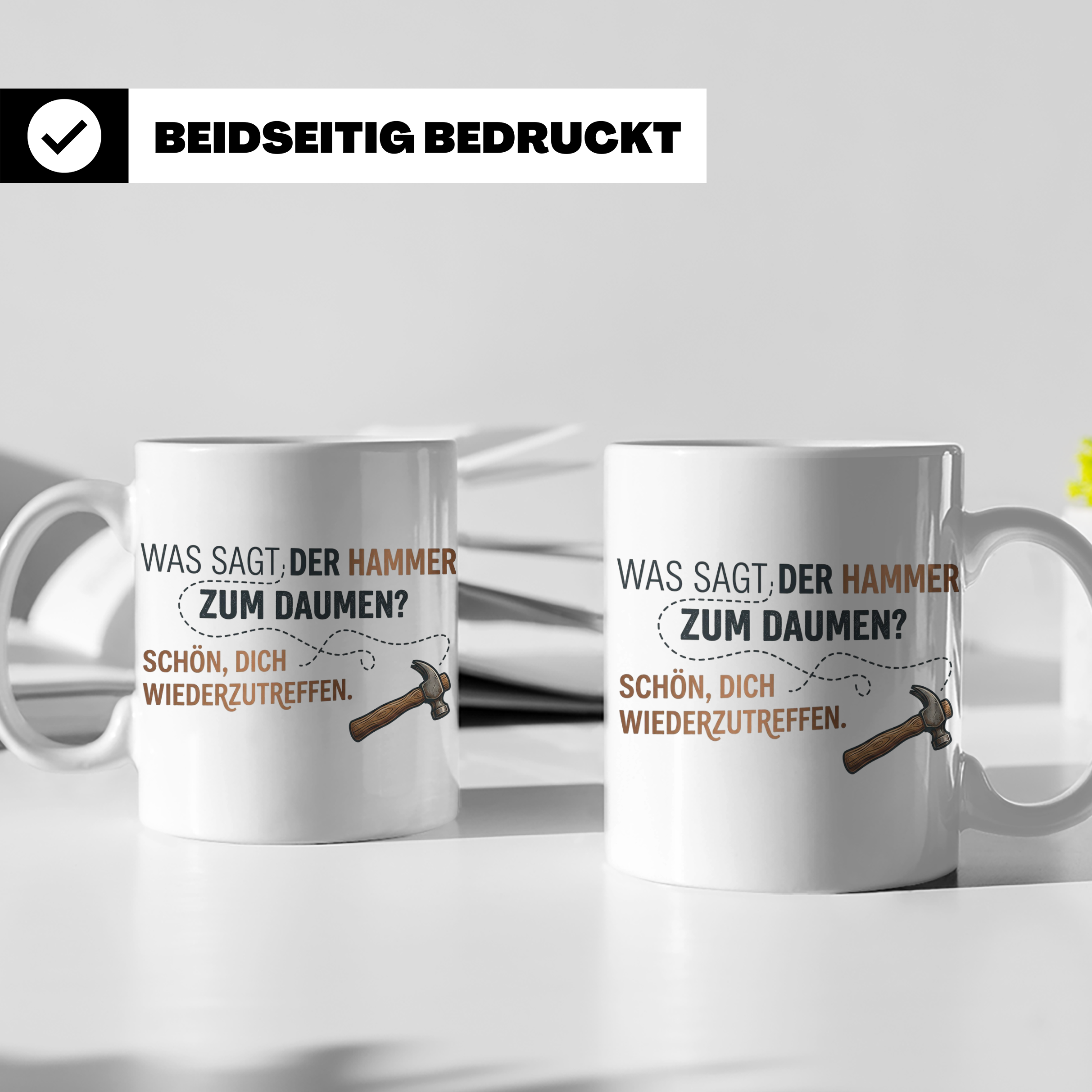 Handwerker Witz Tasse Hammer Daumen Spruch | Lustige Kaffeet – Weiß [farbe:weiß]