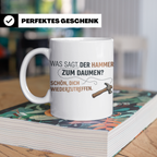 Handwerker Witz Tasse Hammer Daumen Spruch | Lustige Kaffeet – Weiß [farbe:weiß]