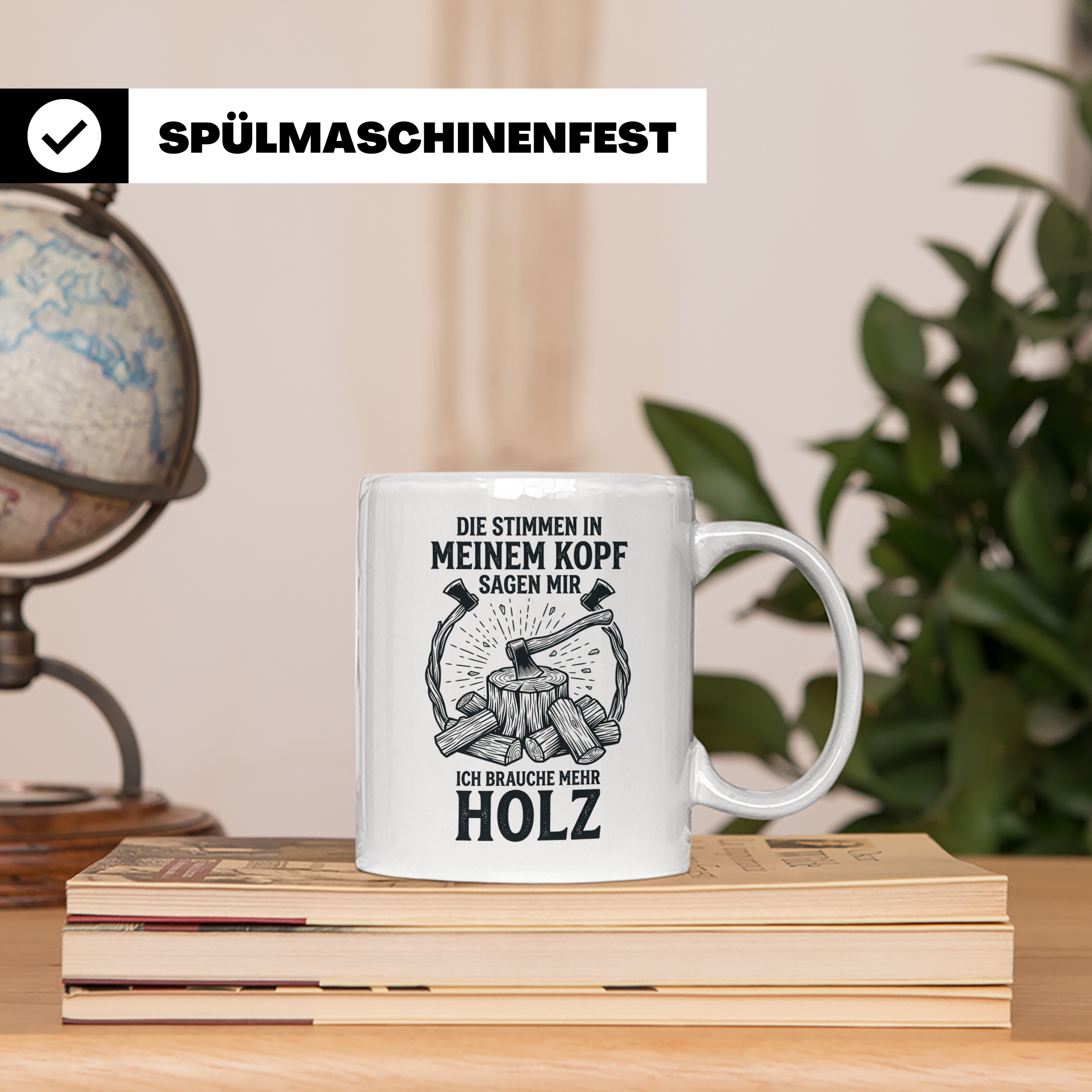 Holzfäller Tasse mit Spruch "Stimmen im Kopf brauchen mehr H – Weiß [farbe:weiß]