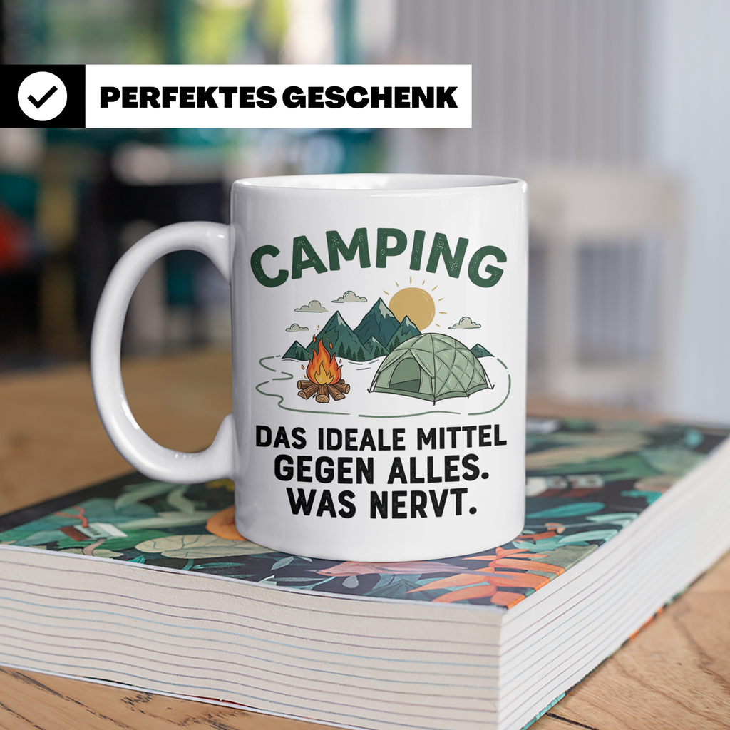Camping Tasse mit Spruch 'Mittel gegen alles was nervt' | Ge – Weiß [farbe:weiß]