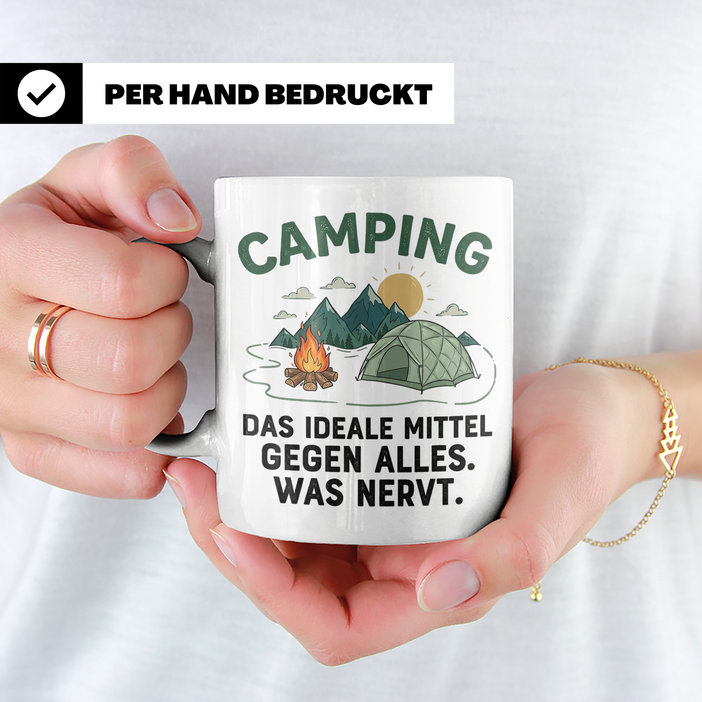 Camping Tasse mit Spruch 'Mittel gegen alles was nervt' | Ge – Weiß [farbe:weiß]