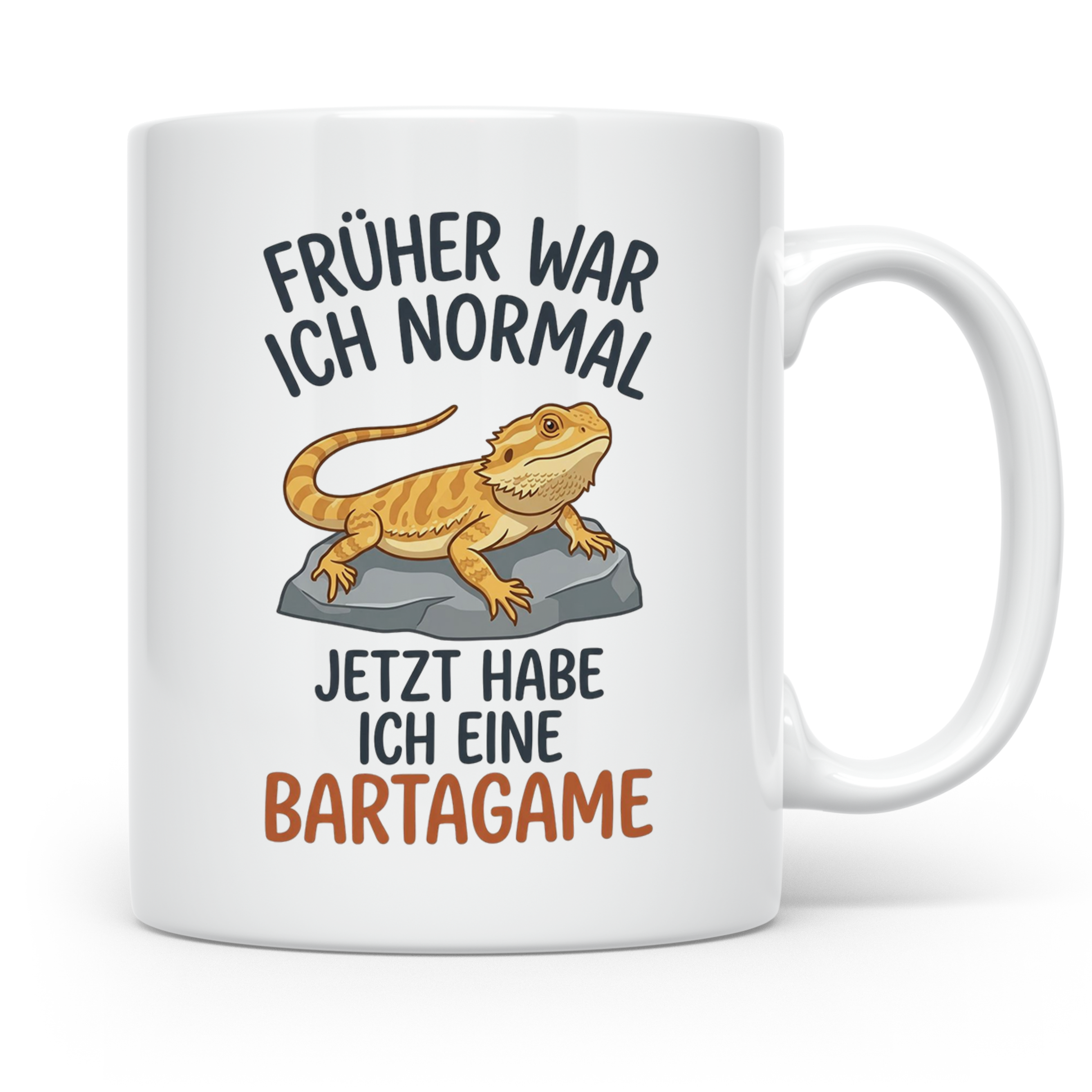 Bartagame Tasse mit Spruch Früher normal. Lustiges Geschenk  – Weiß [farbe:weiß]