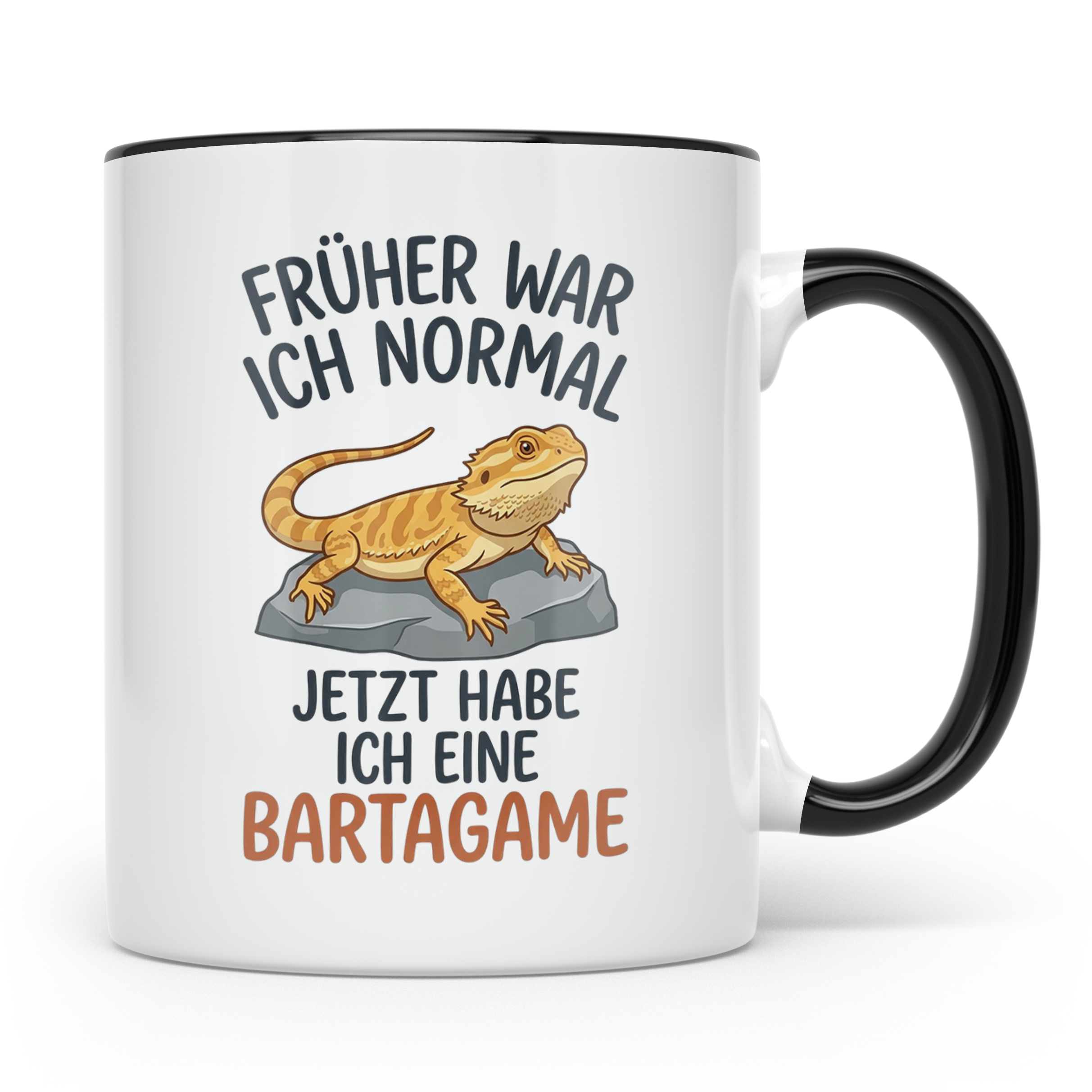 Bartagame Tasse mit Spruch Früher normal. Lustiges Geschenk  – Schwarz [farbe:schwarz]