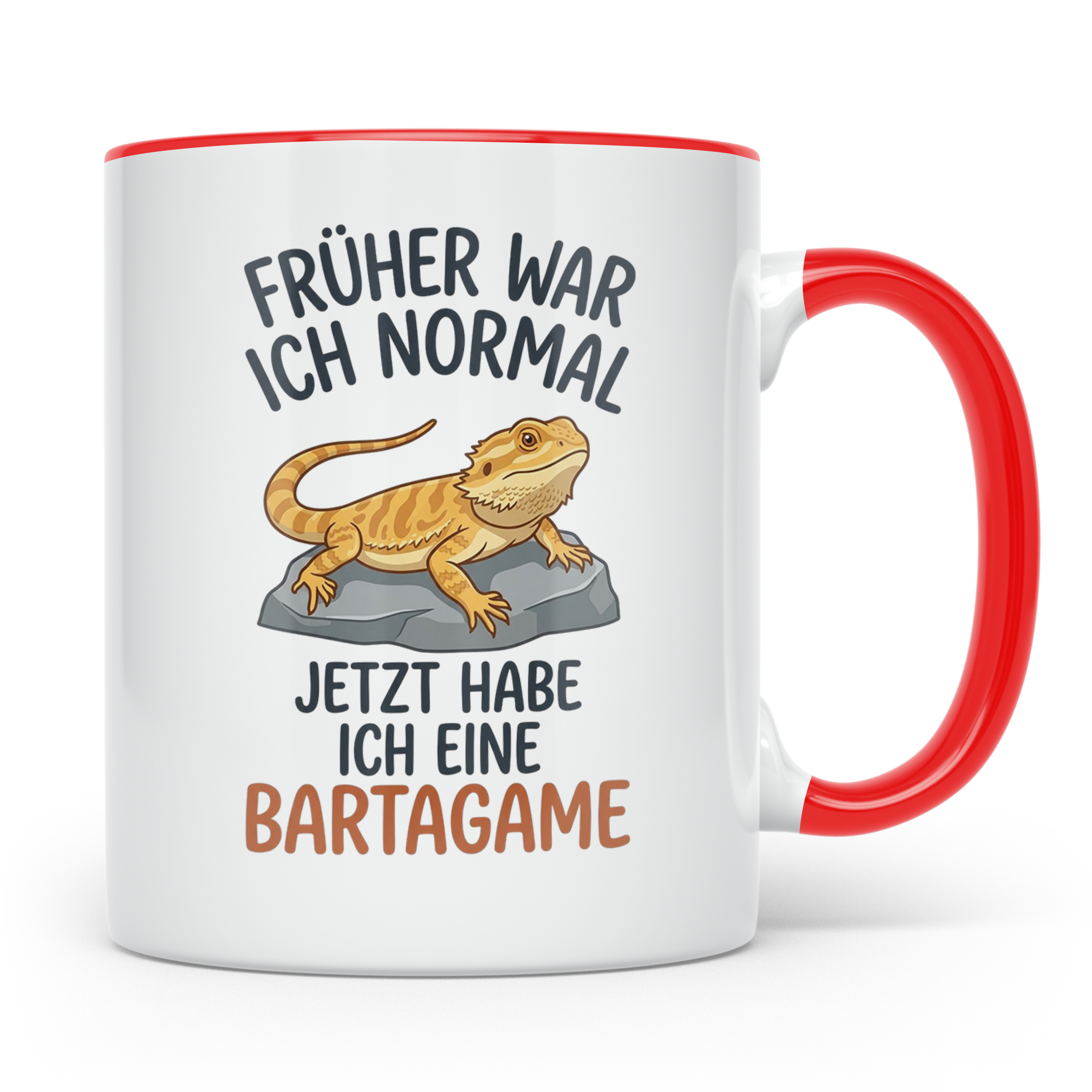 Bartagame Tasse mit Spruch Früher normal. Lustiges Geschenk  – Rot [farbe:rot]