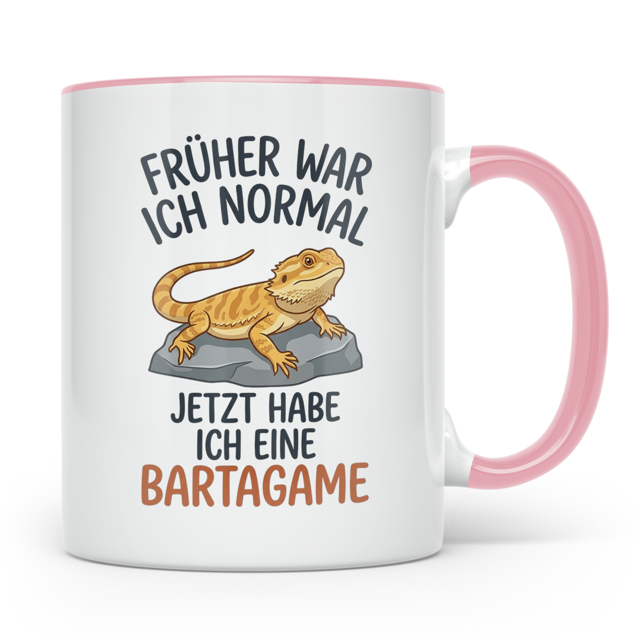 Bartagame Tasse mit Spruch Früher normal. Lustiges Geschenk  – Rosa [farbe:rosa]