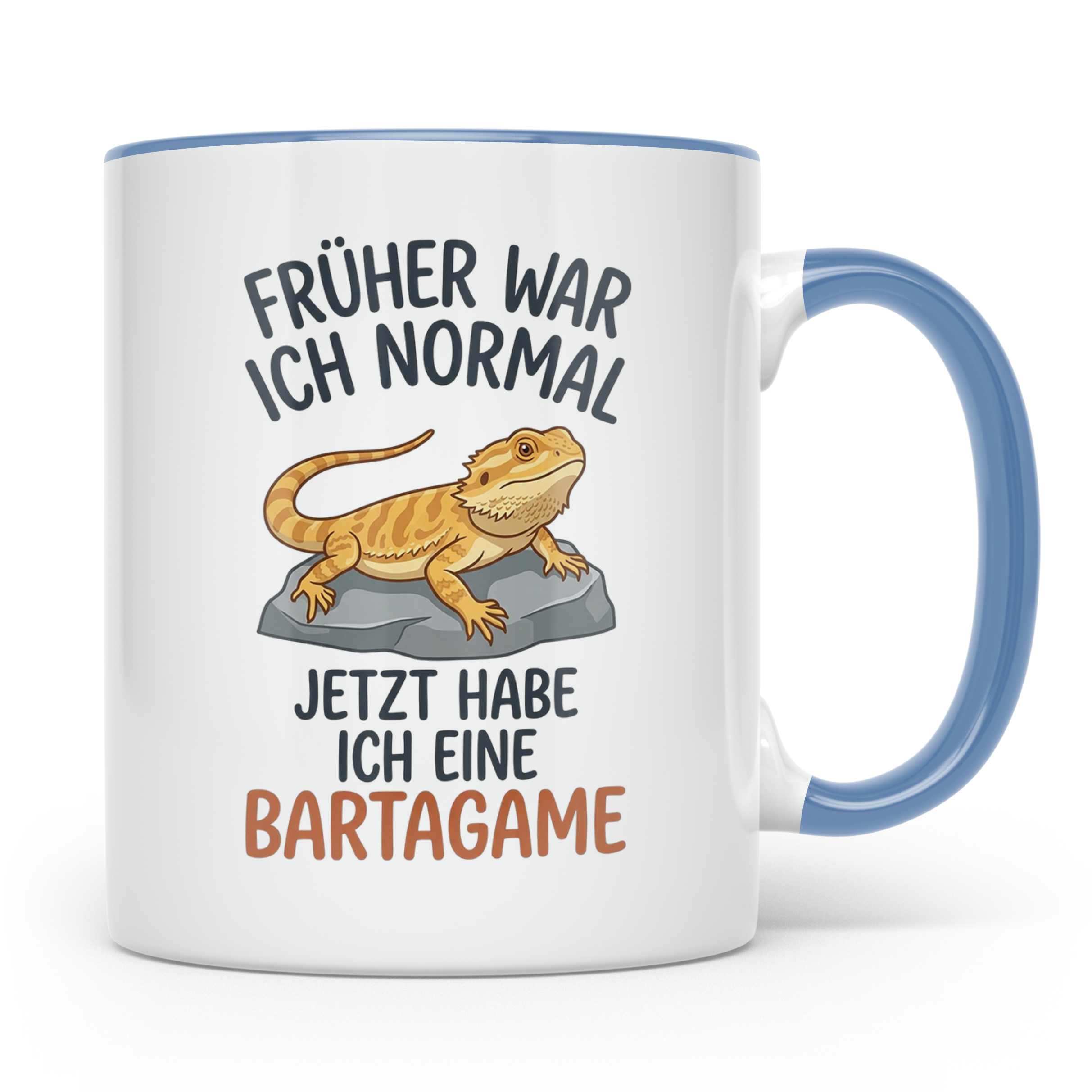 Bartagame Tasse mit Spruch Früher normal. Lustiges Geschenk  – Blau [farbe:blau]