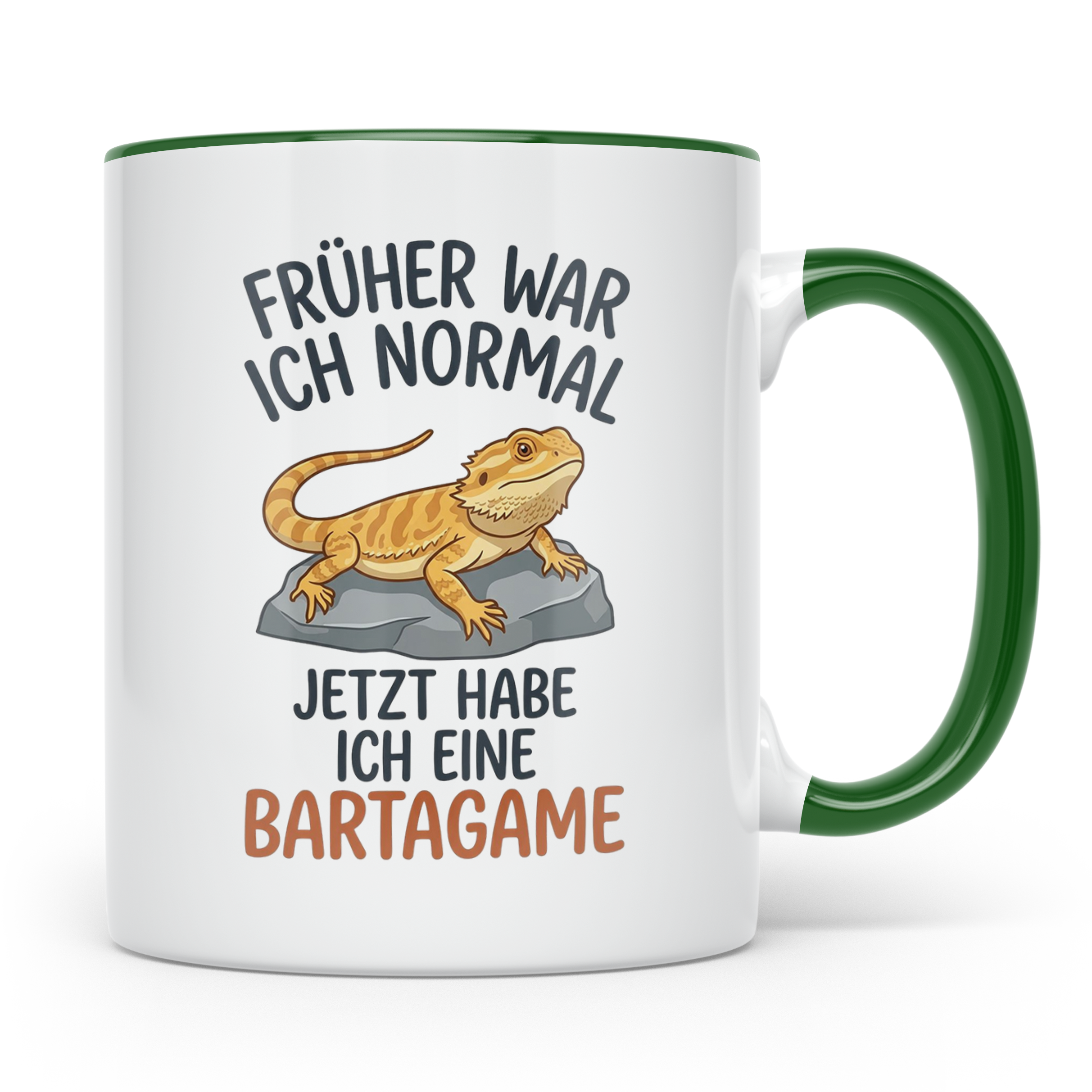 Bartagame Tasse mit Spruch Früher normal. Lustiges Geschenk  – Grün [farbe:grün]