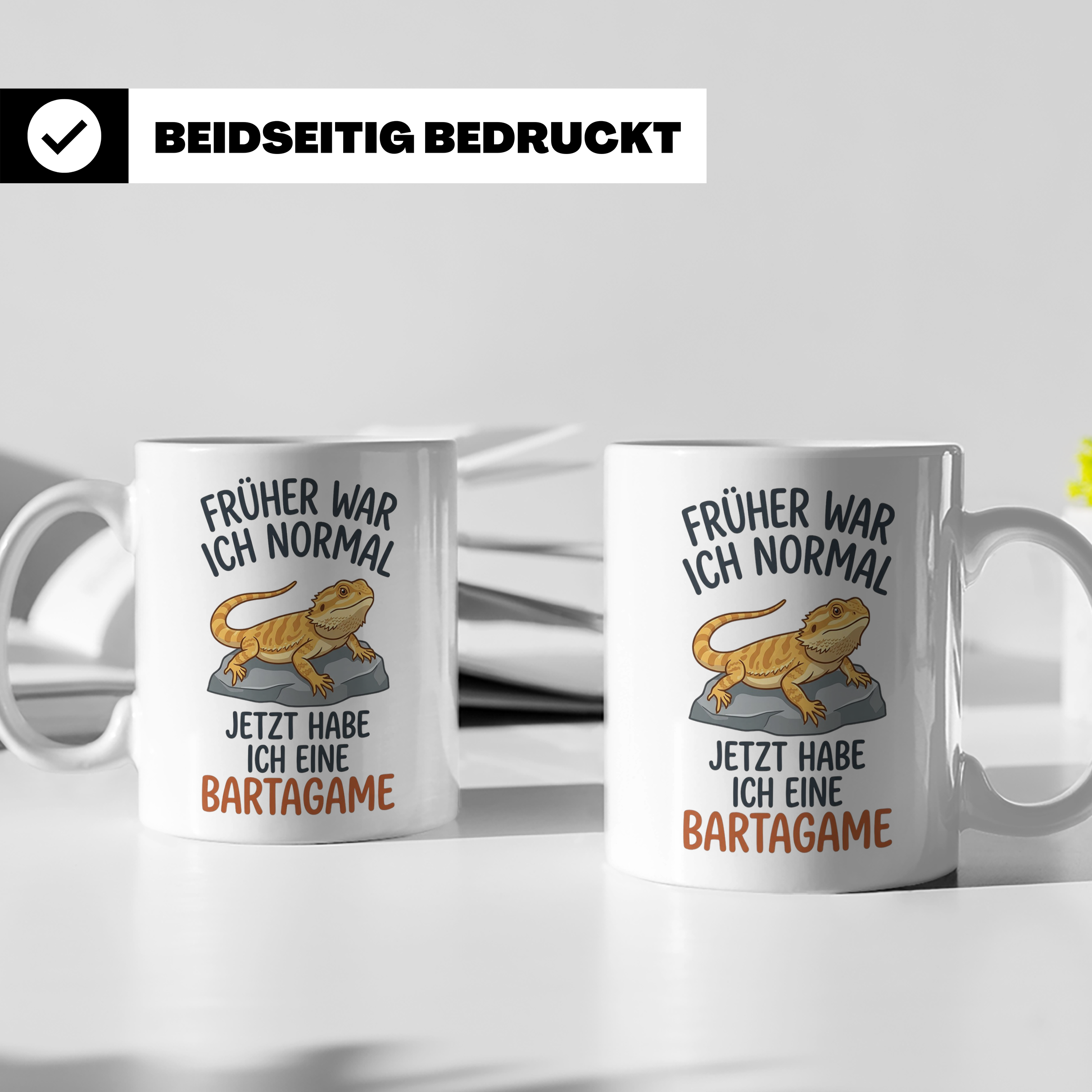 Bartagame Tasse mit Spruch Früher normal. Lustiges Geschenk  – Weiß [farbe:weiß]