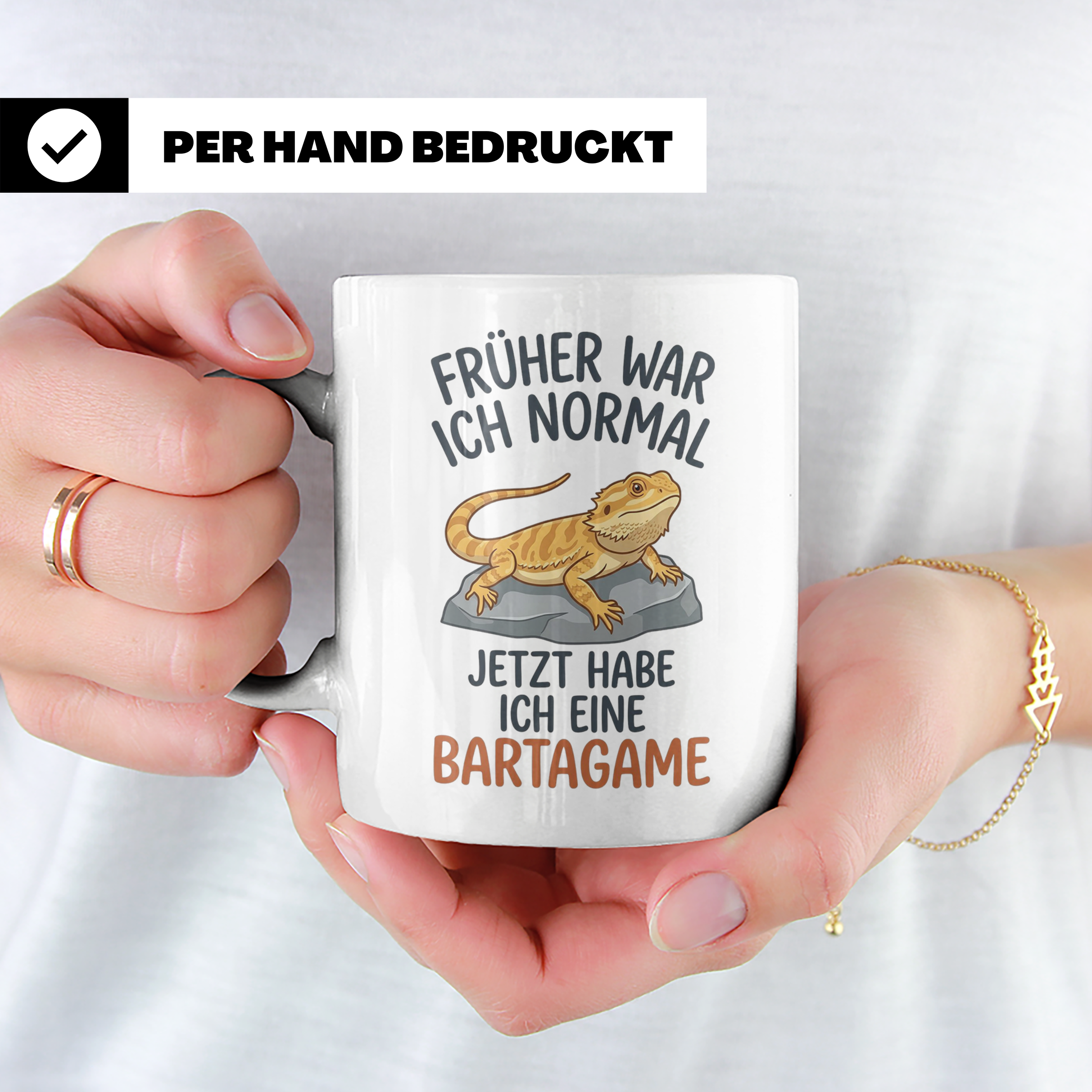 Bartagame Tasse mit Spruch Früher normal. Lustiges Geschenk  – Weiß [farbe:weiß]