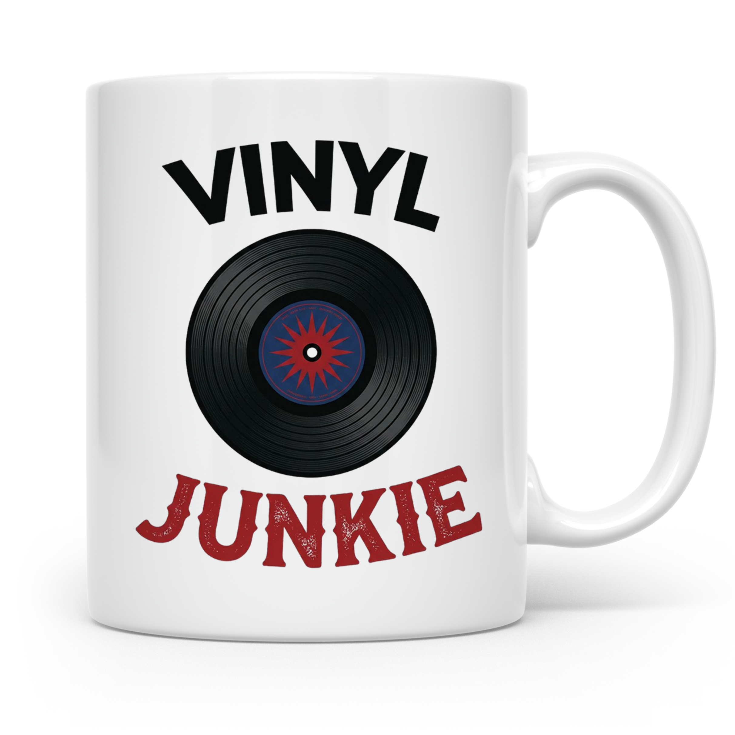 Vinyl Junkie Tasse mit Schallplatte Motiv für Plattensammler – Weiß [farbe:weiß]