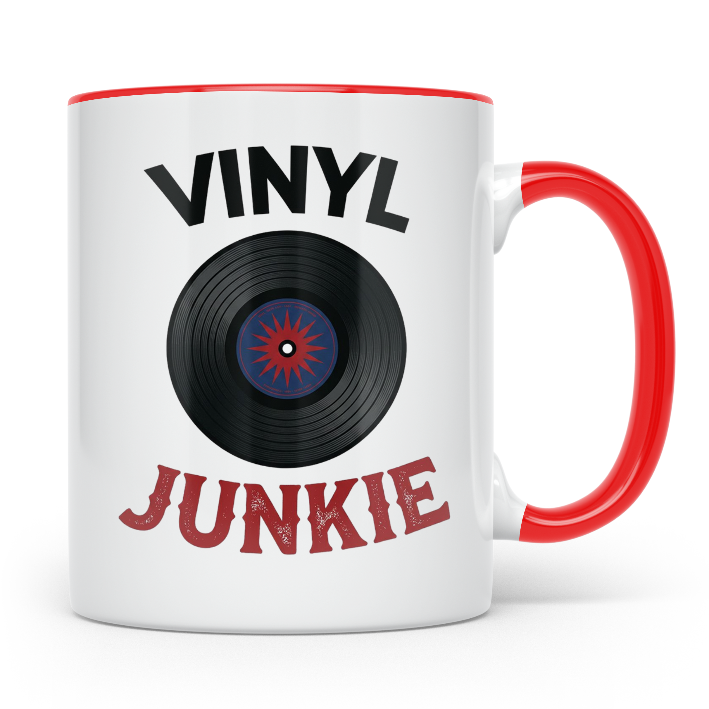 Vinyl Junkie Tasse mit Schallplatte Motiv für Plattensammler – Rot [farbe:rot]