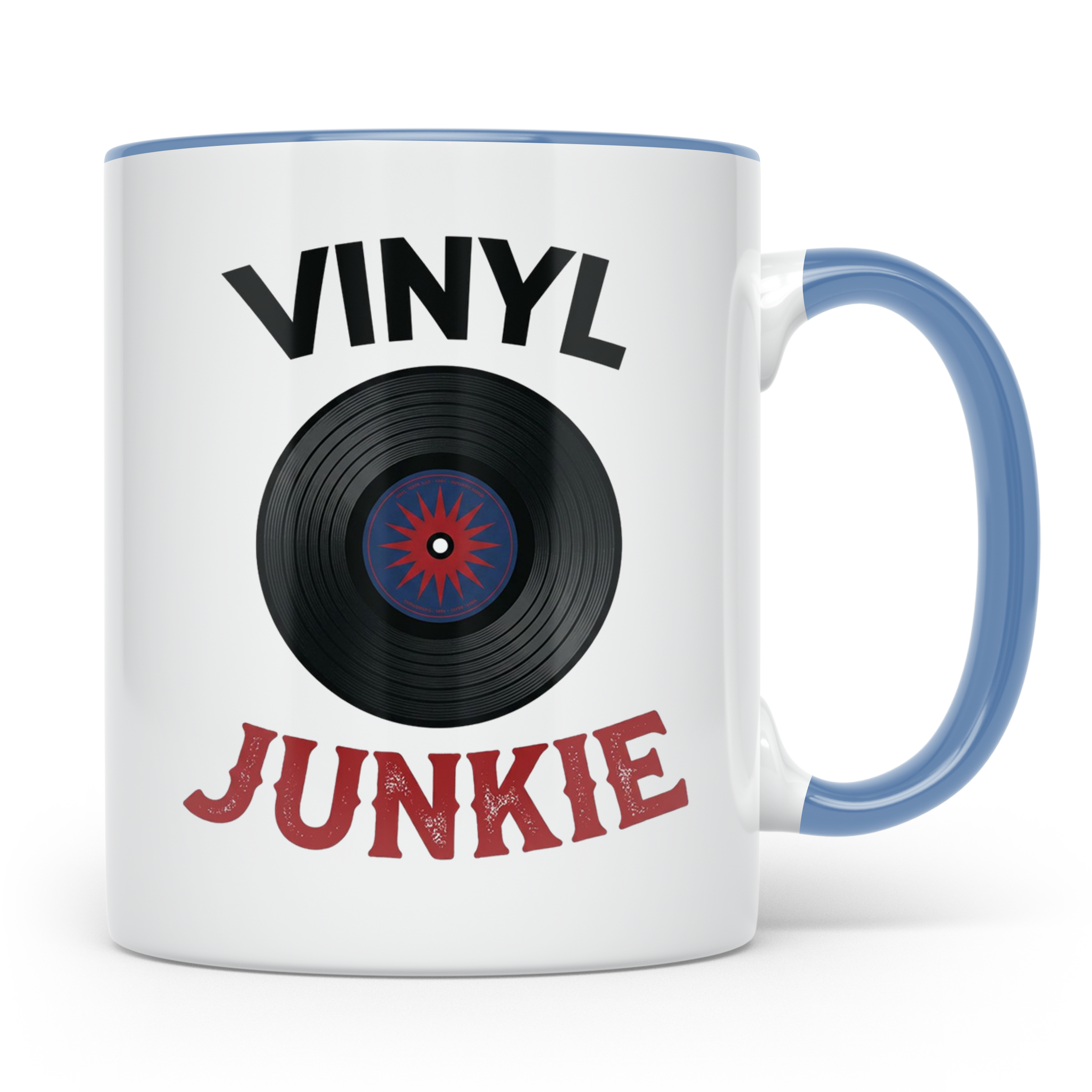 Vinyl Junkie Tasse mit Schallplatte Motiv für Plattensammler – Blau [farbe:blau]