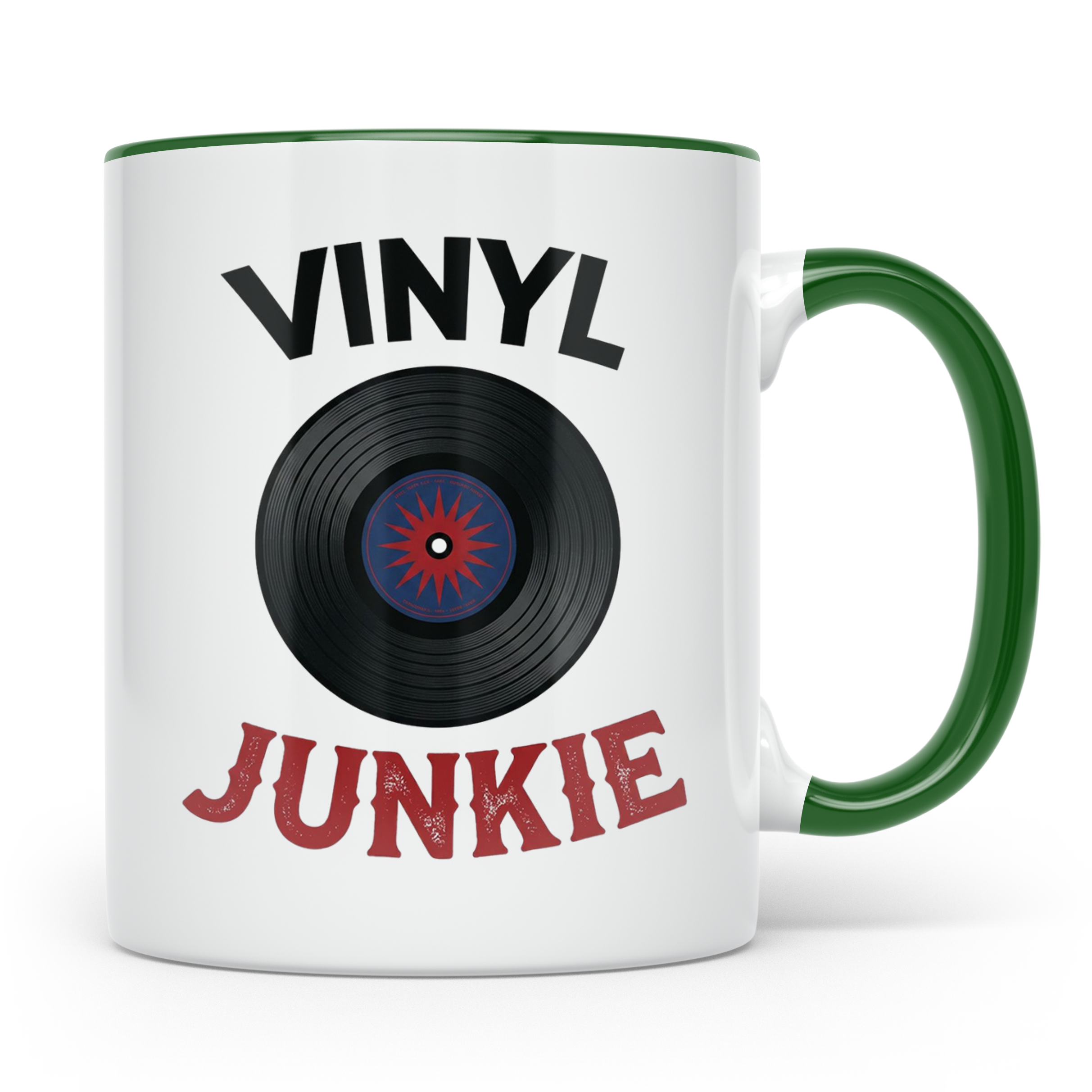 Vinyl Junkie Tasse mit Schallplatte Motiv für Plattensammler – Grün [farbe:grün]