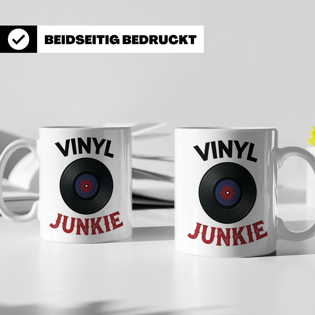 Vinyl Junkie Tasse mit Schallplatte Motiv für Plattensammler – Weiß [farbe:weiß]