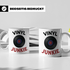 Vinyl Junkie Tasse mit Schallplatte Motiv für Plattensammler – Weiß [farbe:weiß]