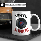 Vinyl Junkie Tasse mit Schallplatte Motiv für Plattensammler – Weiß [farbe:weiß]