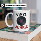 Vinyl Junkie Tasse mit Schallplatte Motiv für Plattensammler – Weiß [farbe:weiß]