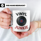 Vinyl Junkie Tasse mit Schallplatte Motiv für Plattensammler – Weiß [farbe:weiß]