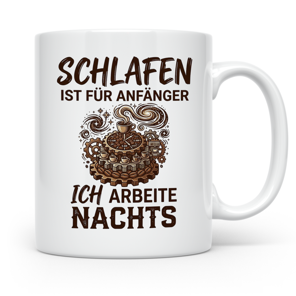 Nachtschicht Tasse mit Spruch Schlafen ist für Anfänger, Kaf – Weiß [farbe:weiß]