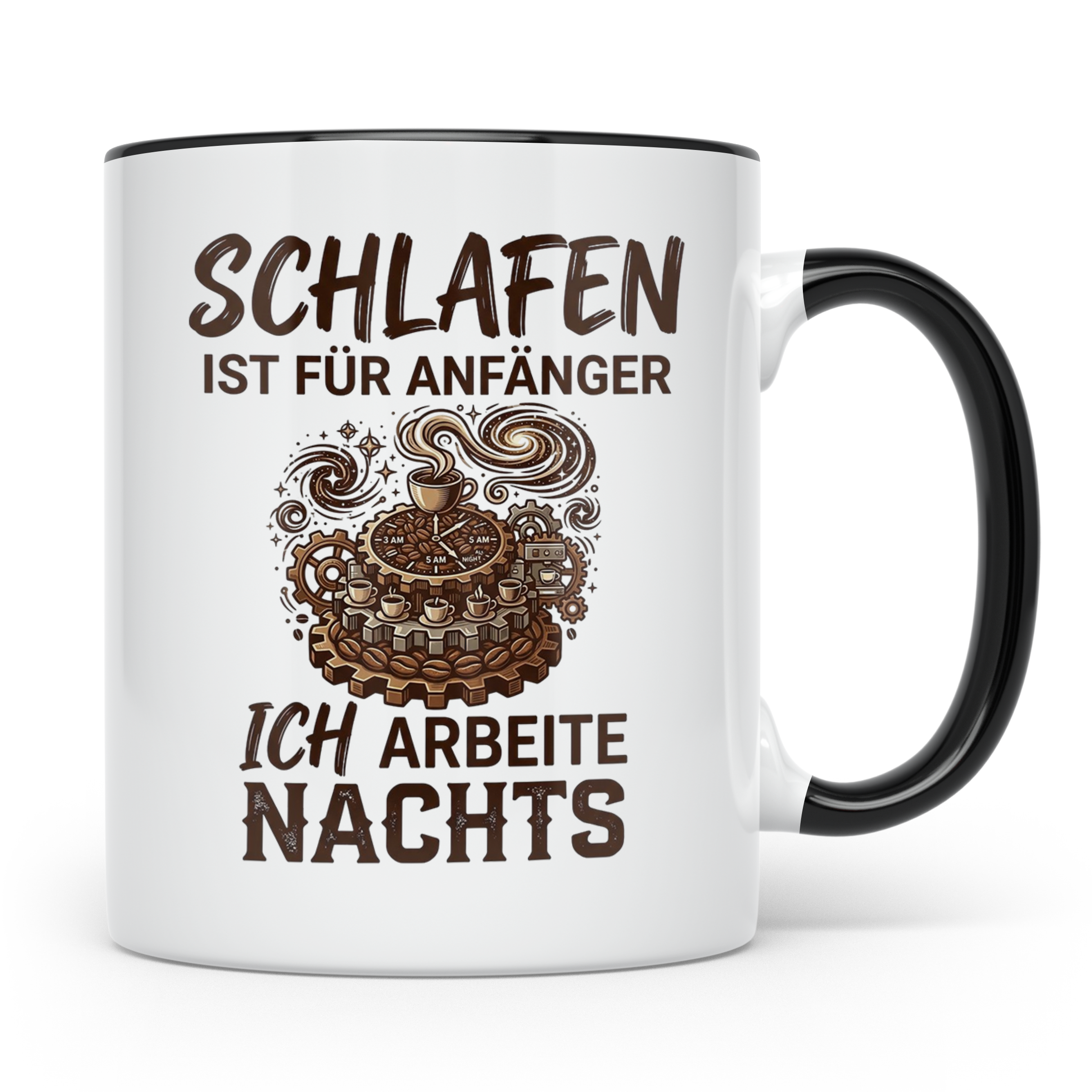 Nachtschicht Tasse mit Spruch Schlafen ist für Anfänger, Kaf – Schwarz [farbe:schwarz]