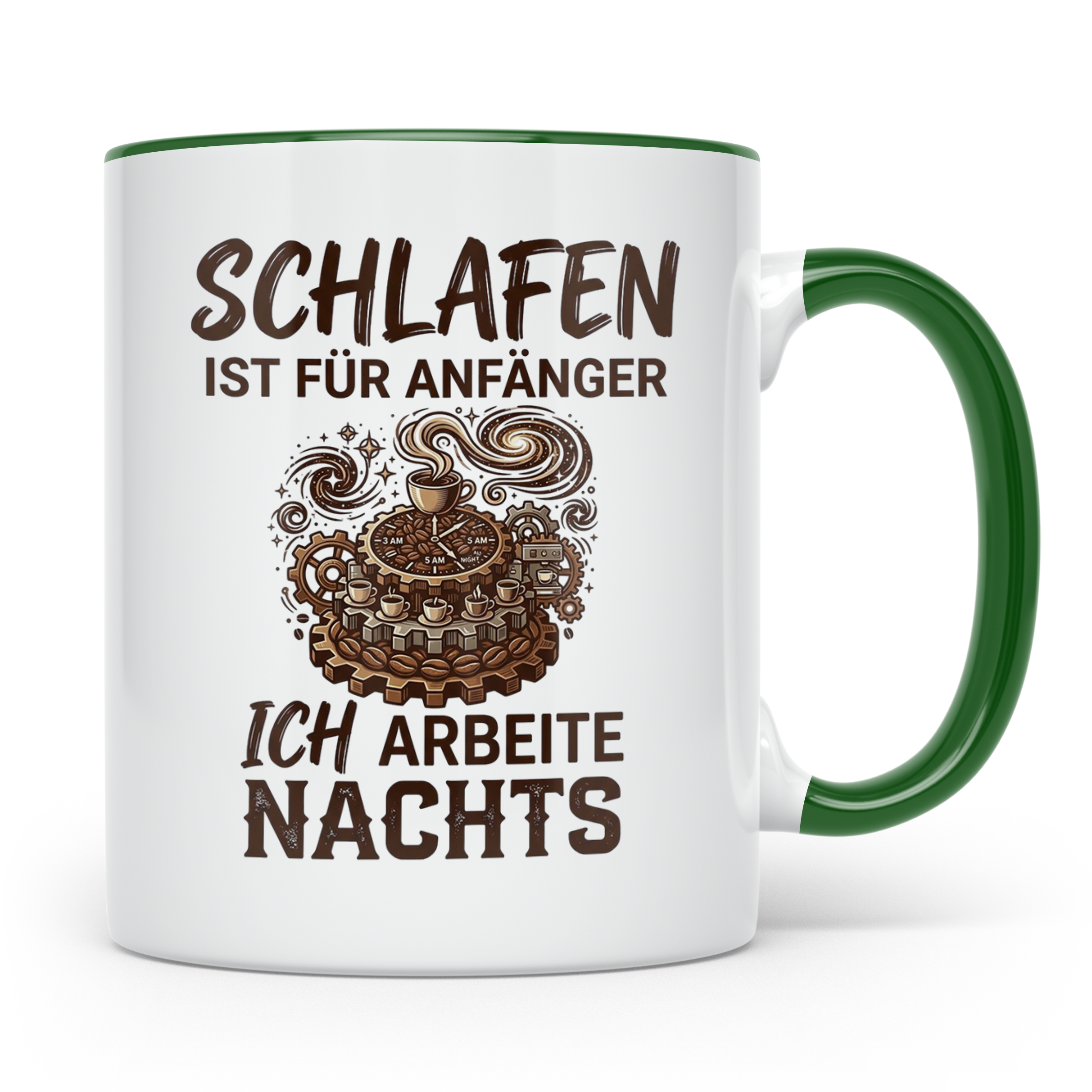 Nachtschicht Tasse mit Spruch Schlafen ist für Anfänger, Kaf – Grün [farbe:grün]