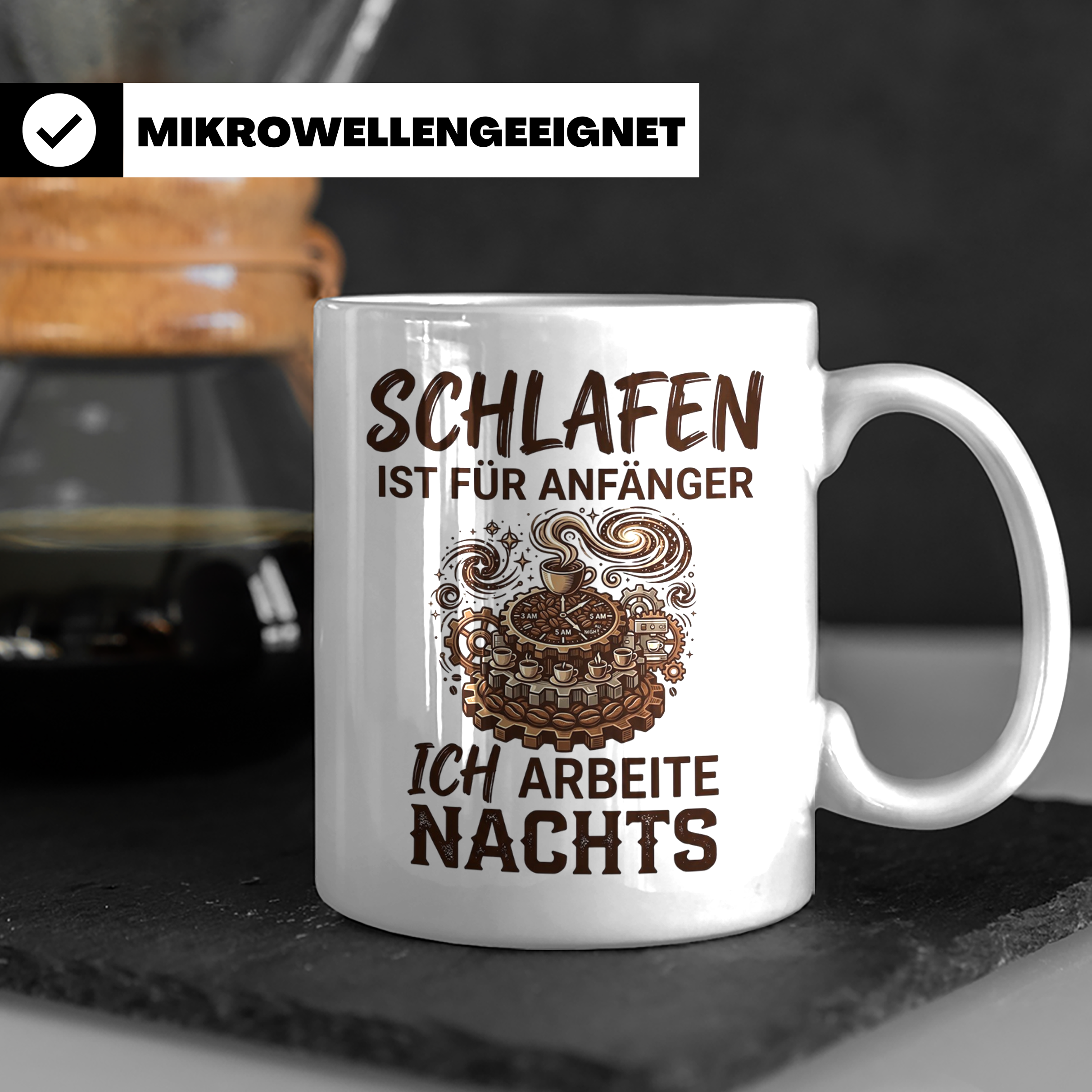 Nachtschicht Tasse mit Spruch Schlafen ist für Anfänger, Kaf – Weiß [farbe:weiß]