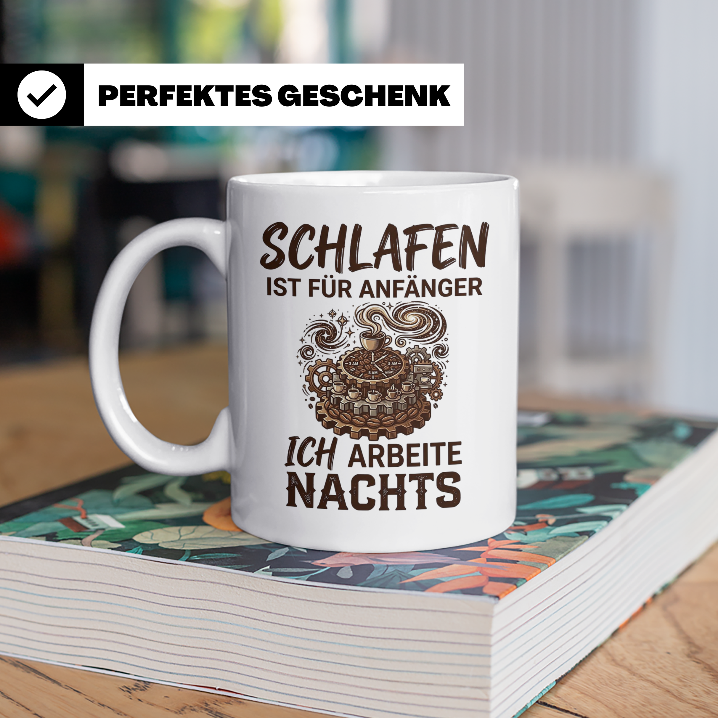 Nachtschicht Tasse mit Spruch Schlafen ist für Anfänger, Kaf – Weiß [farbe:weiß]