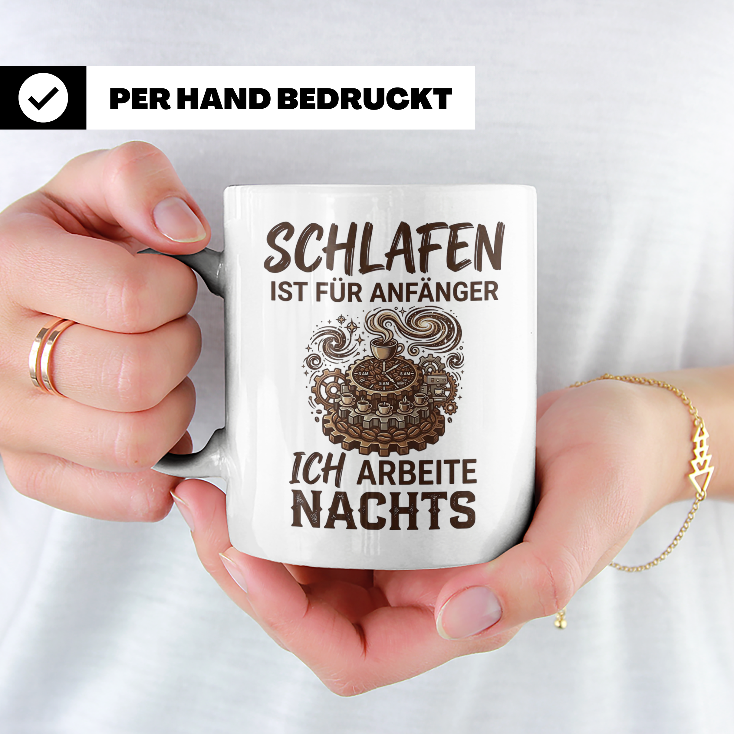 Nachtschicht Tasse mit Spruch Schlafen ist für Anfänger, Kaf – Weiß [farbe:weiß]