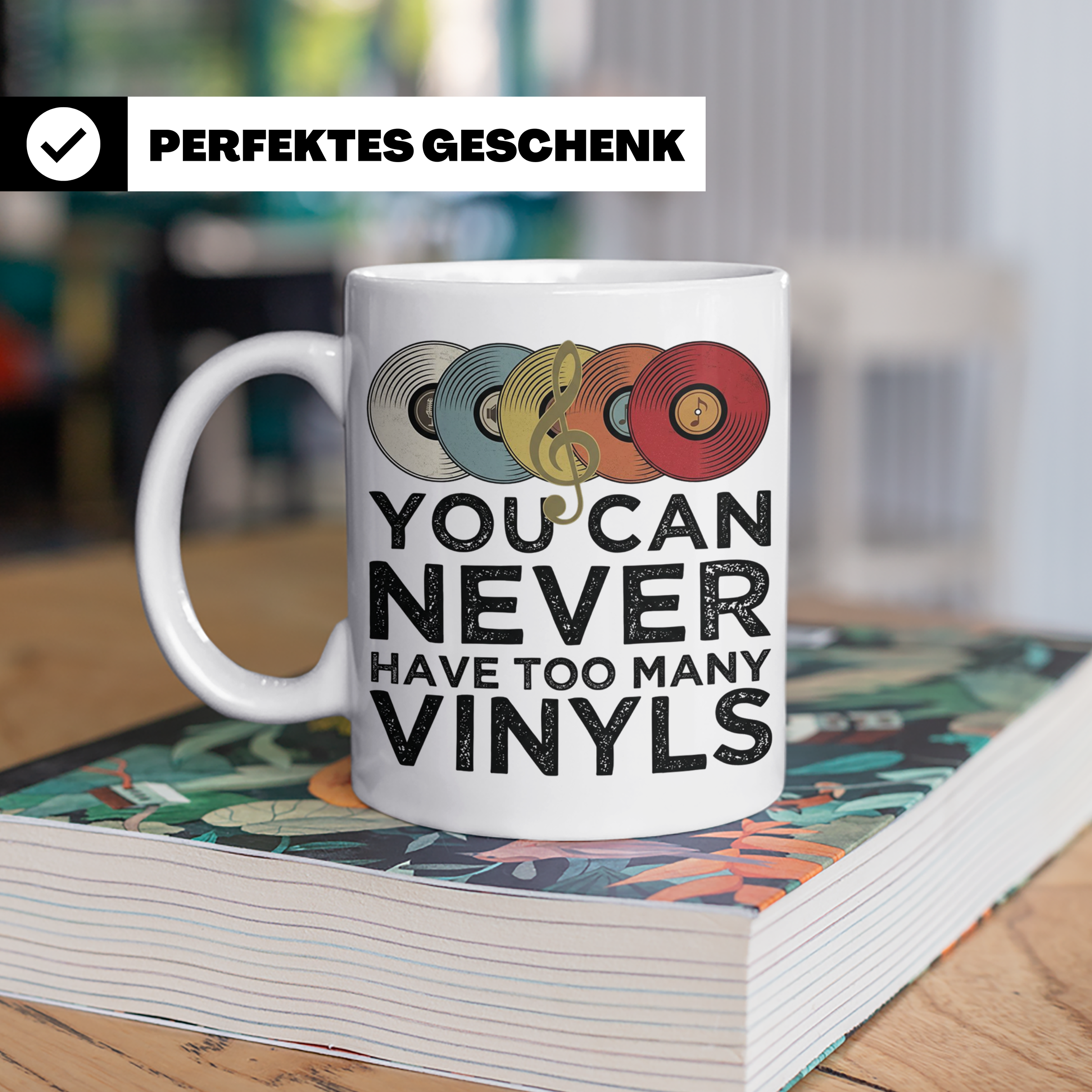 Schallplatten Sammler Tasse mit Spruch für Vinyl Liebhaber,  – Weiß [farbe:weiß]