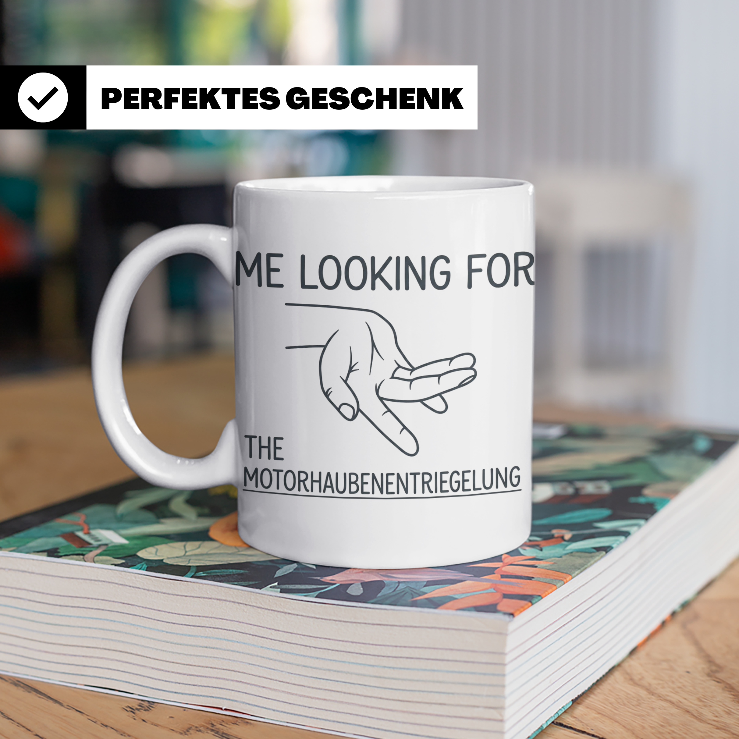 Motorhaubenentriegelung Tasse lustig für Schrauber, KFZ Mech – Weiß [farbe:weiß]