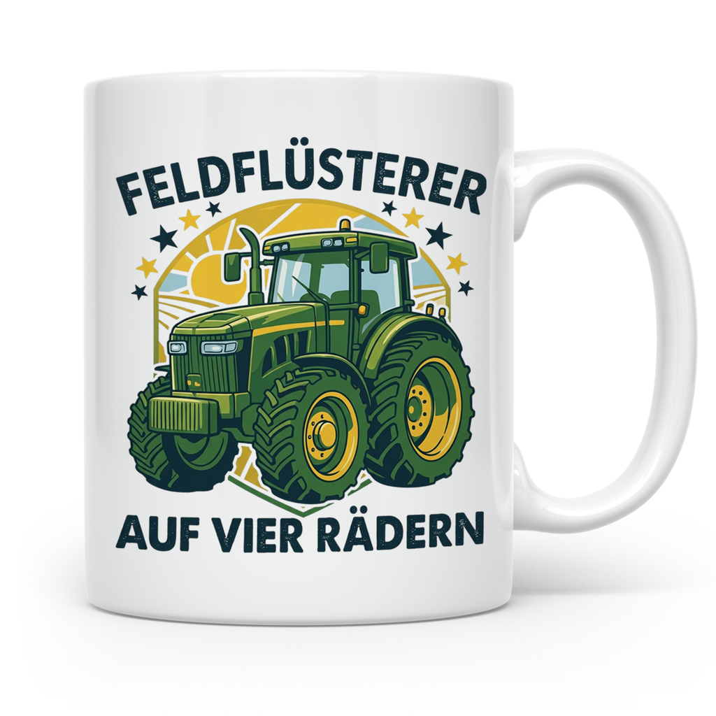 Traktor Tasse Feldflüsterer auf vier Rädern lustiger Spruch  – Weiß [farbe:weiß]