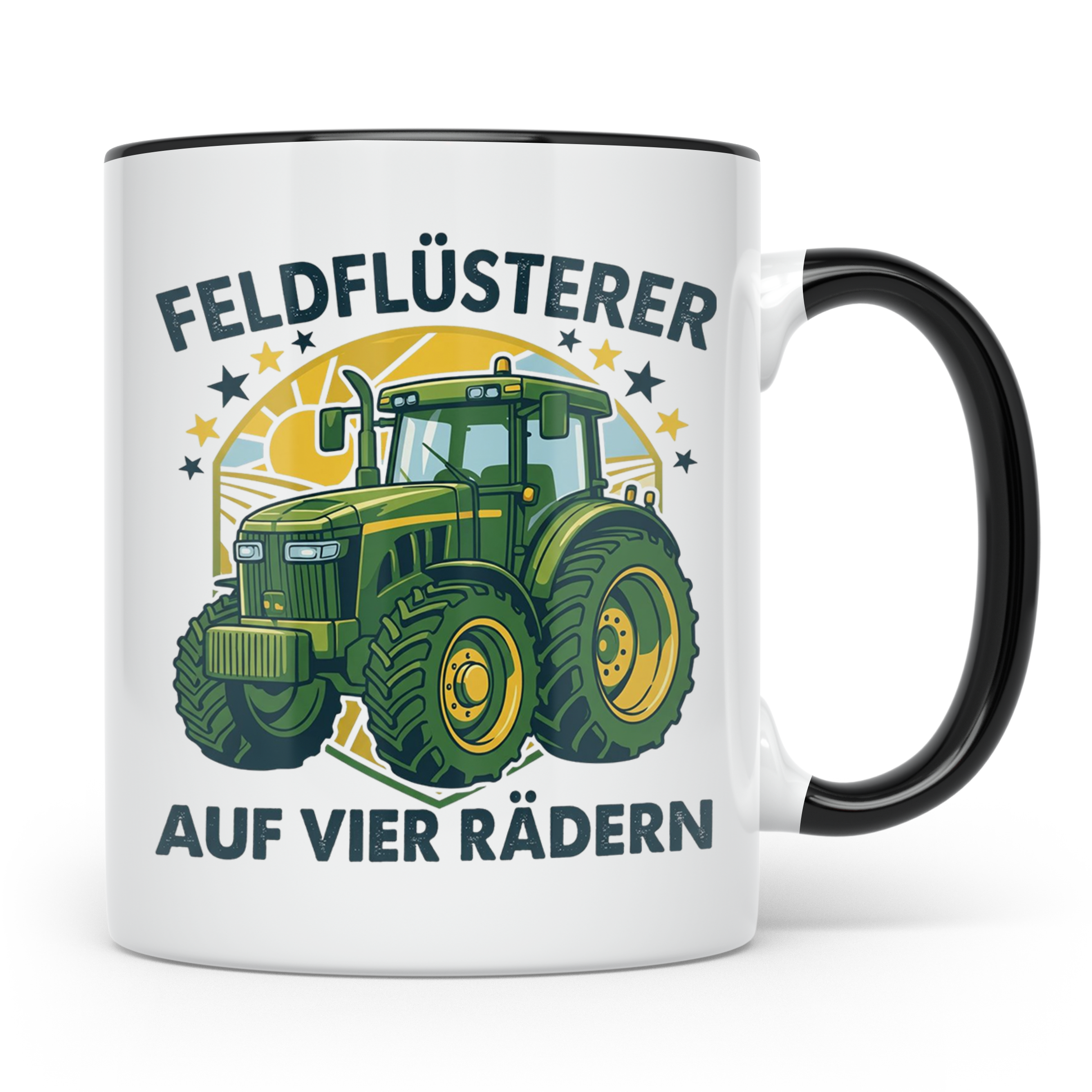 Traktor Tasse Feldflüsterer auf vier Rädern lustiger Spruch  – Schwarz [farbe:schwarz]