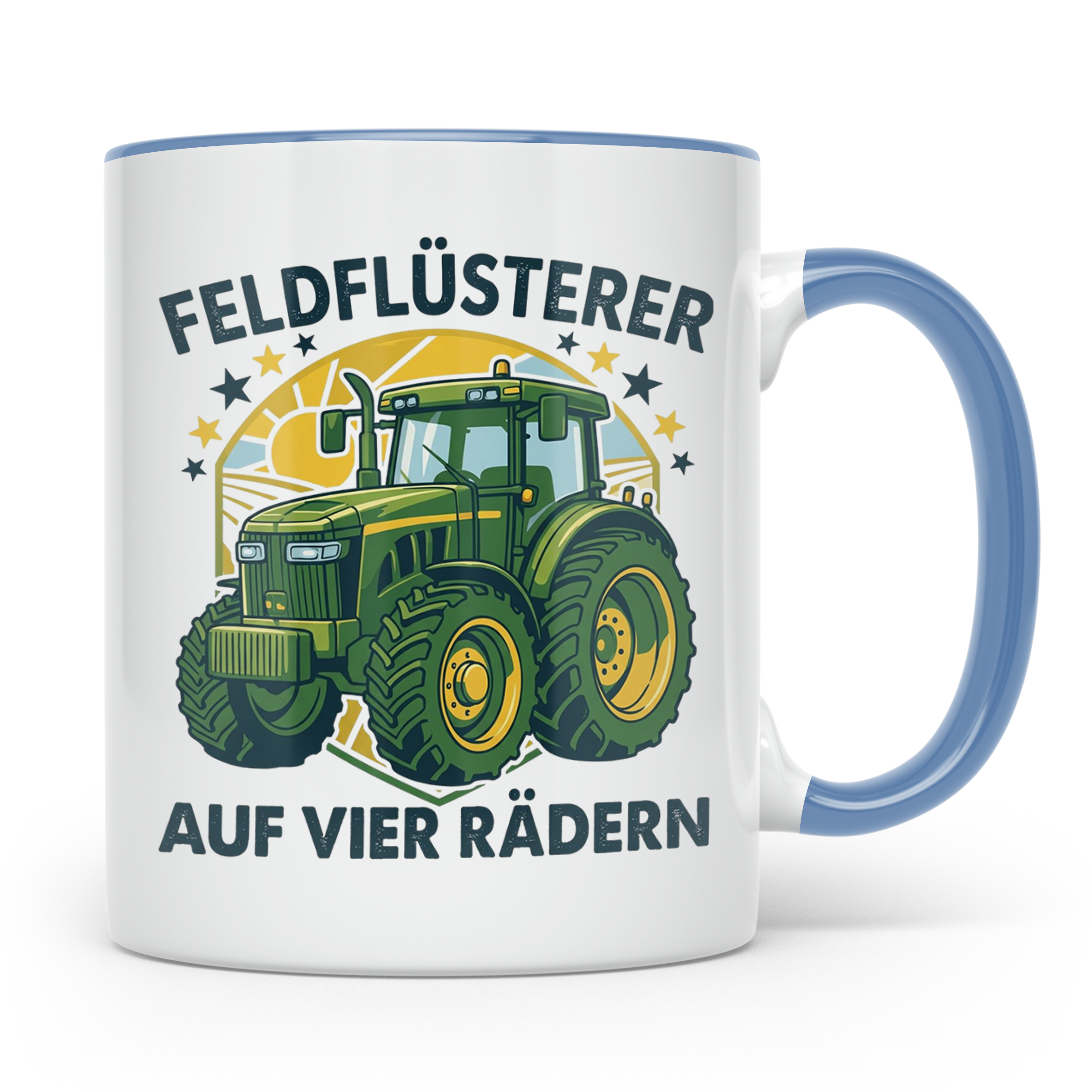 Traktor Tasse Feldflüsterer auf vier Rädern lustiger Spruch  – Blau [farbe:blau]