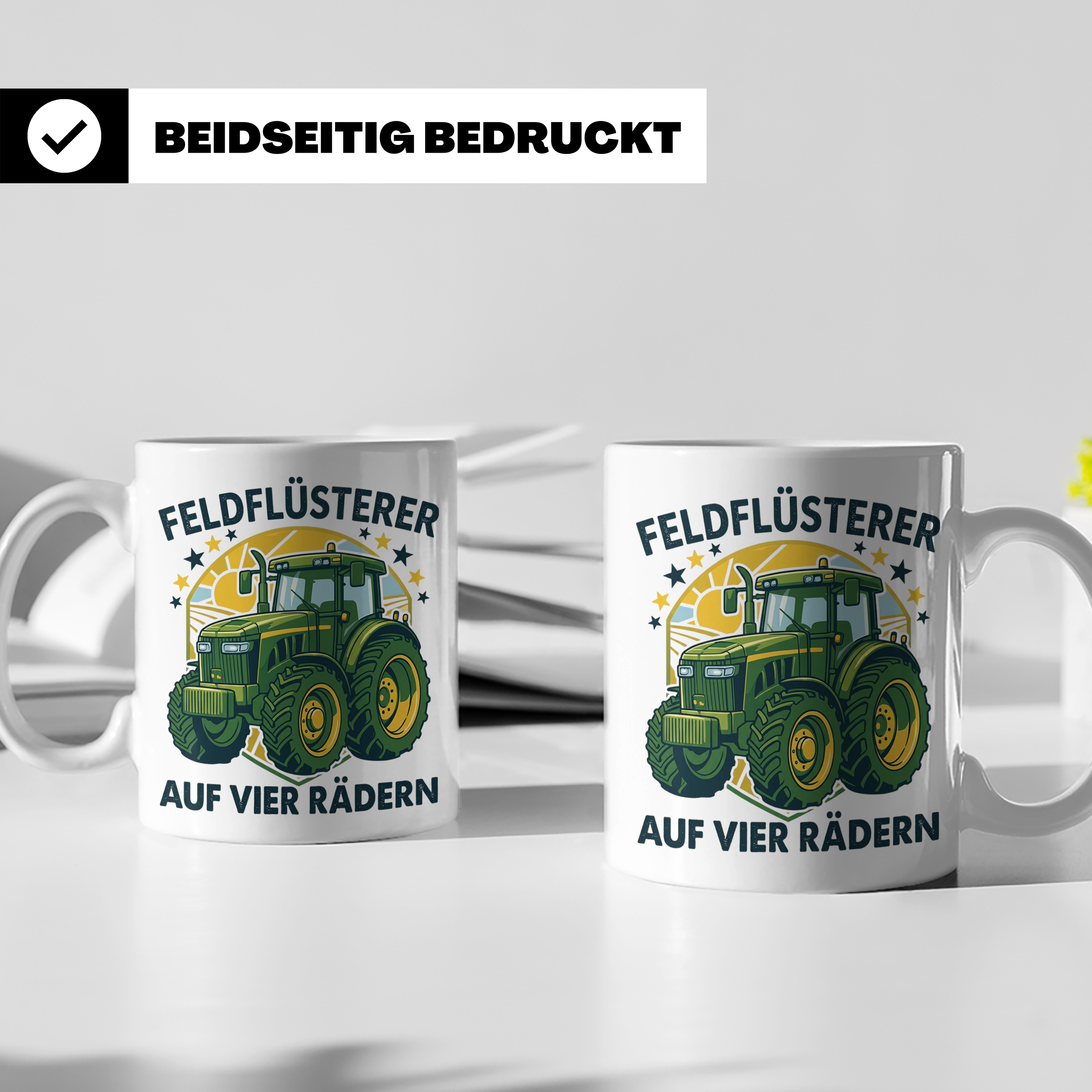 Traktor Tasse Feldflüsterer auf vier Rädern lustiger Spruch  – Weiß [farbe:weiß]