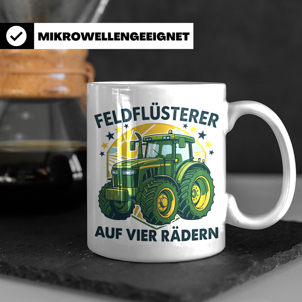 Traktor Tasse Feldflüsterer auf vier Rädern lustiger Spruch  – Weiß [farbe:weiß]