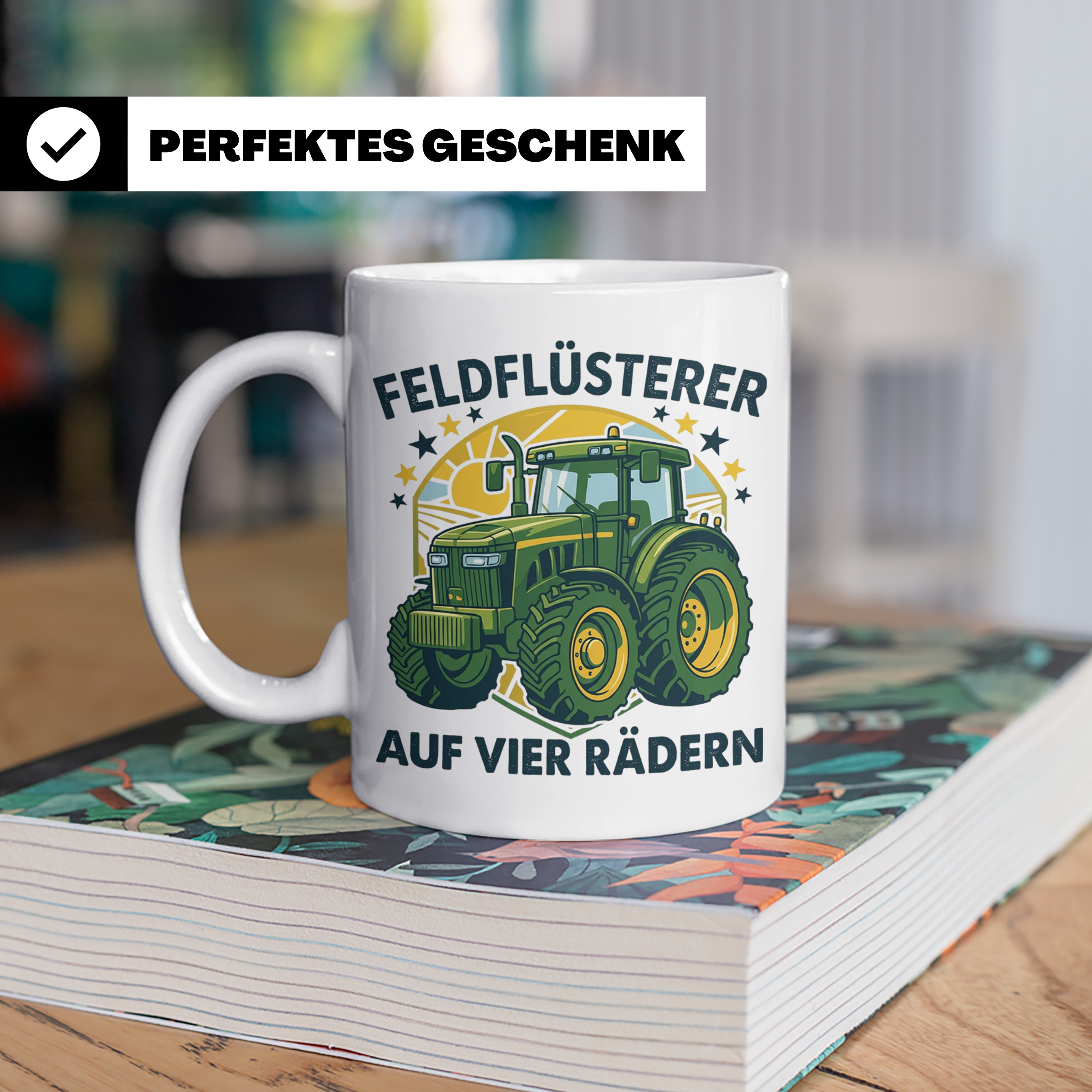 Traktor Tasse Feldflüsterer auf vier Rädern lustiger Spruch  – Weiß [farbe:weiß]
