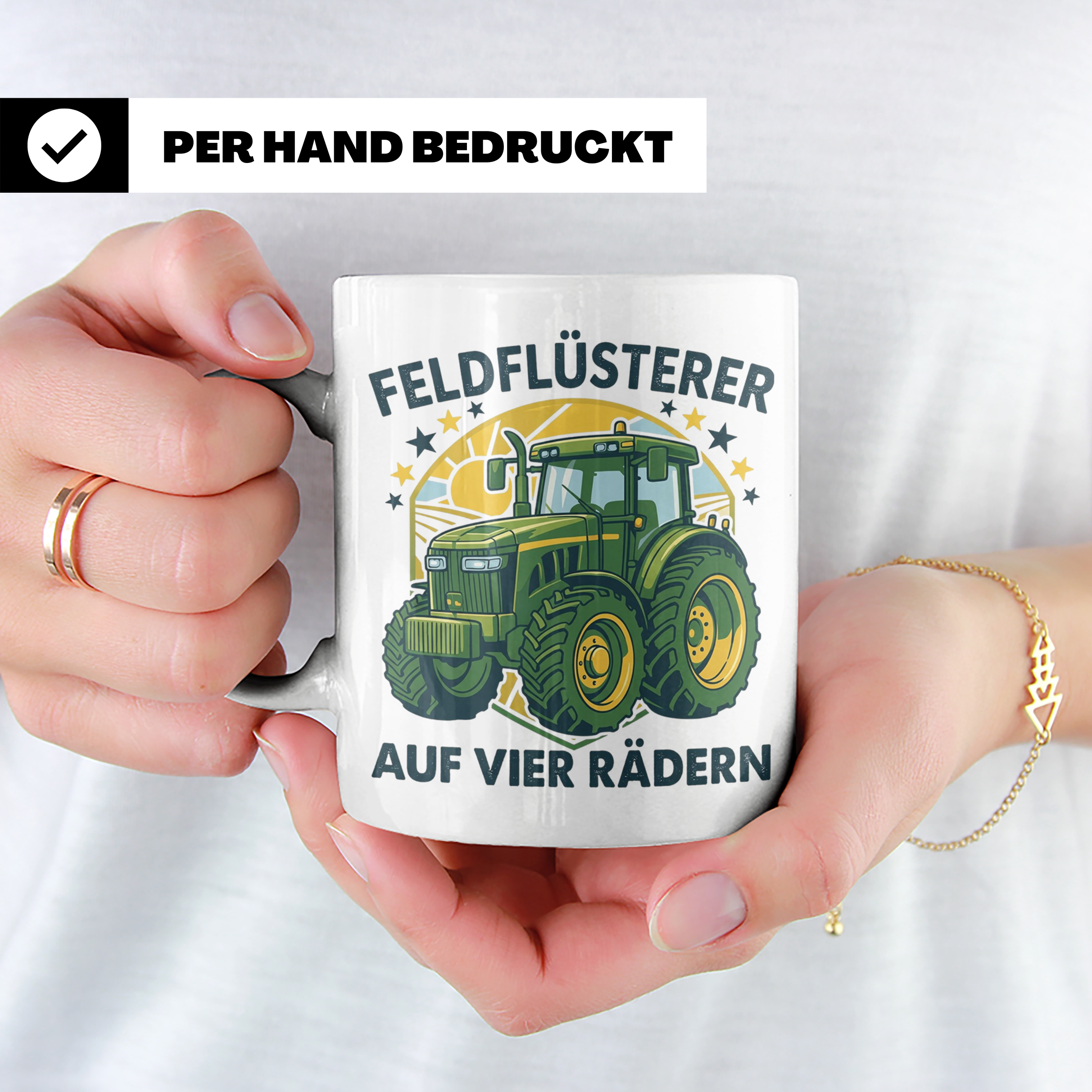 Traktor Tasse Feldflüsterer auf vier Rädern lustiger Spruch  – Weiß [farbe:weiß]