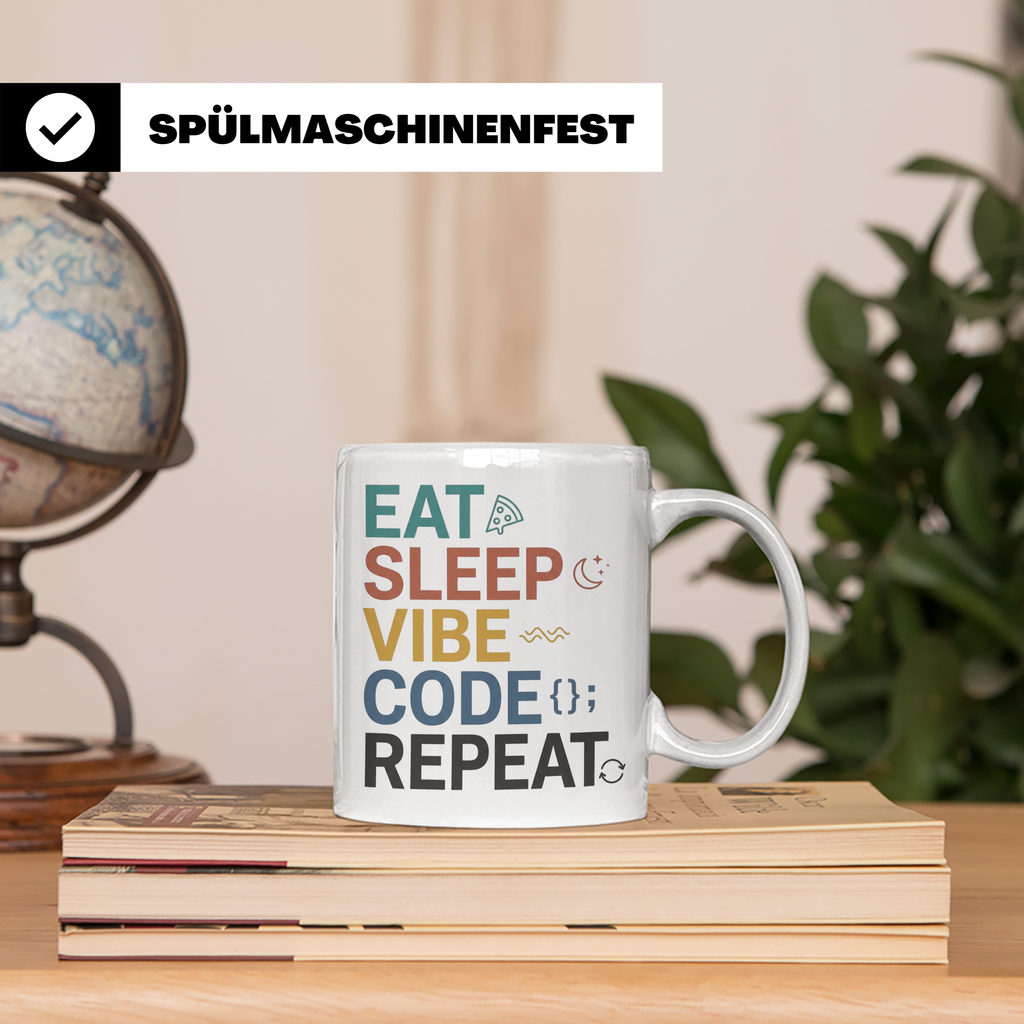 Programmierer Tasse Eat Sleep Vibe Code Repeat | Lustiger Sp – Weiß [farbe:weiß]