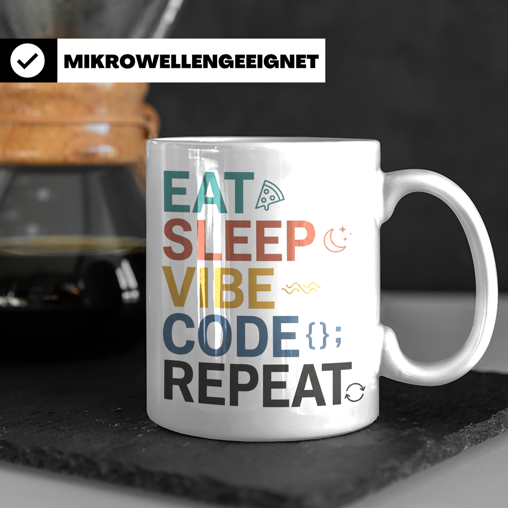 Programmierer Tasse Eat Sleep Vibe Code Repeat | Lustiger Sp – Weiß [farbe:weiß]
