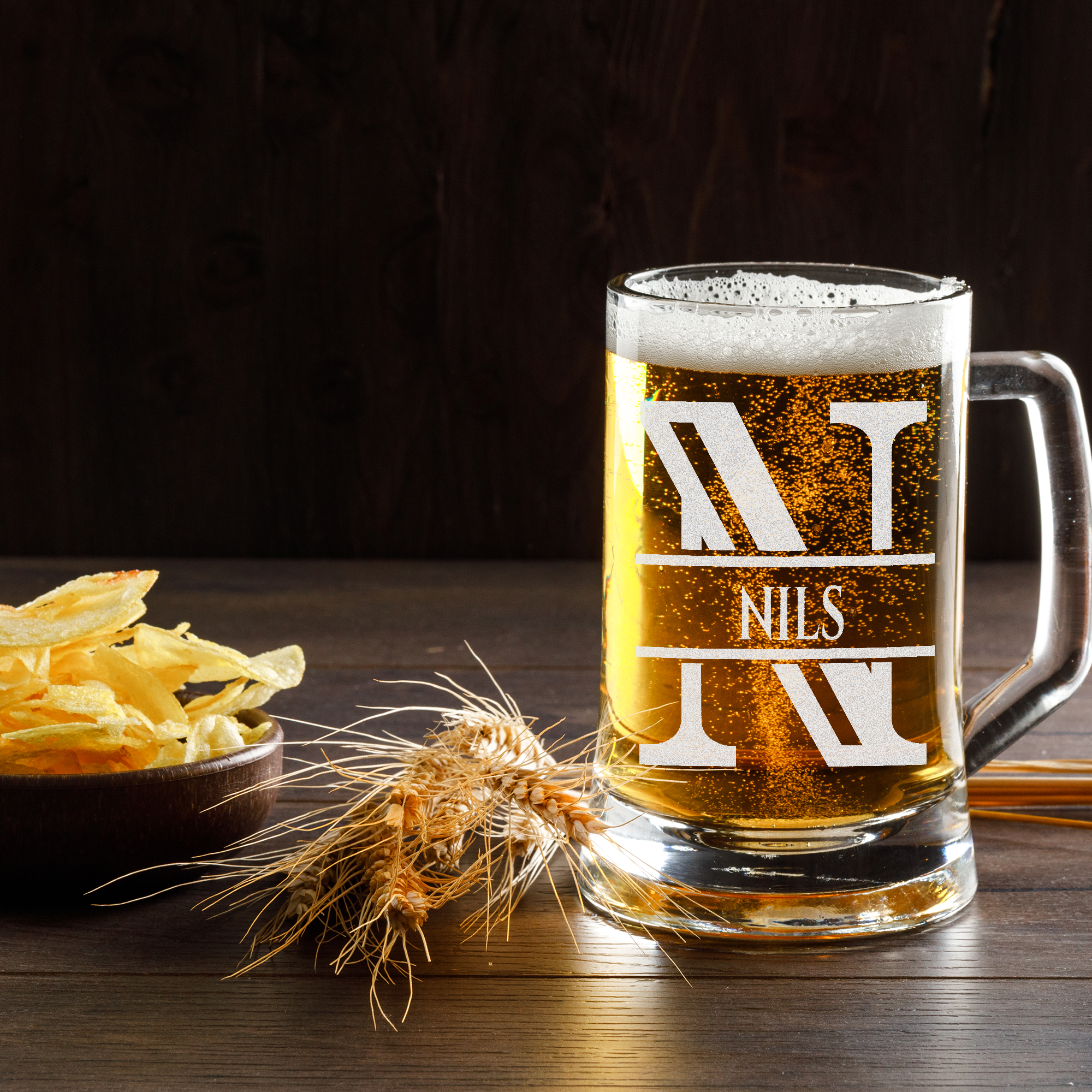 Personalisiertes Bierkrug mit Monogramm – Elegantes Geschenk für Männer, Monogramm N Bierkrug für Nette Kollegen, Ideal für Geburtstagsgeschenke