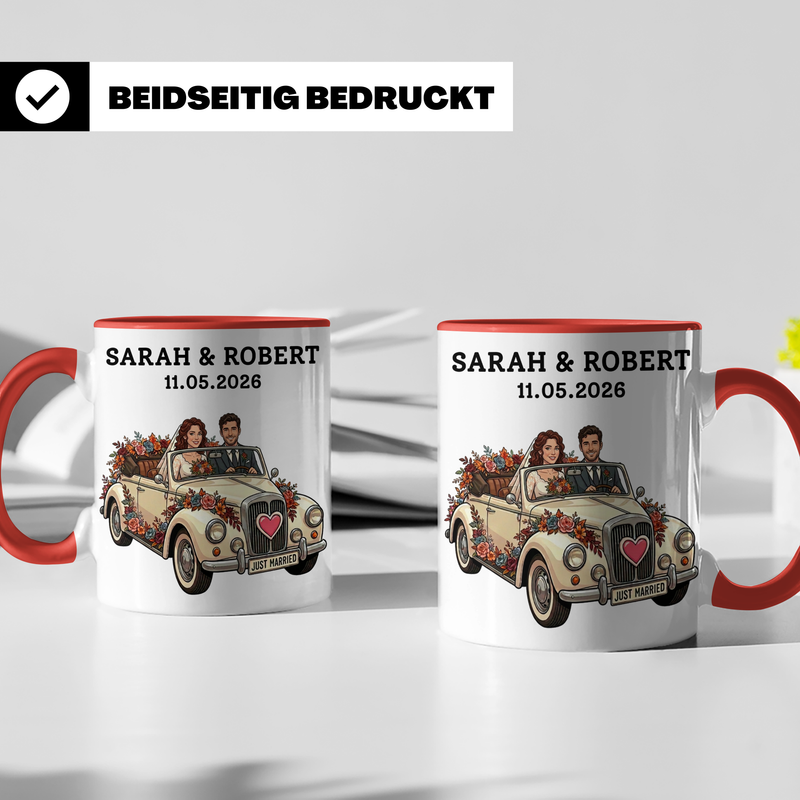 Hochzeitsgeschenk Tasse mit eigenem Gesicht - Just Married Becher Braut Bräutigam