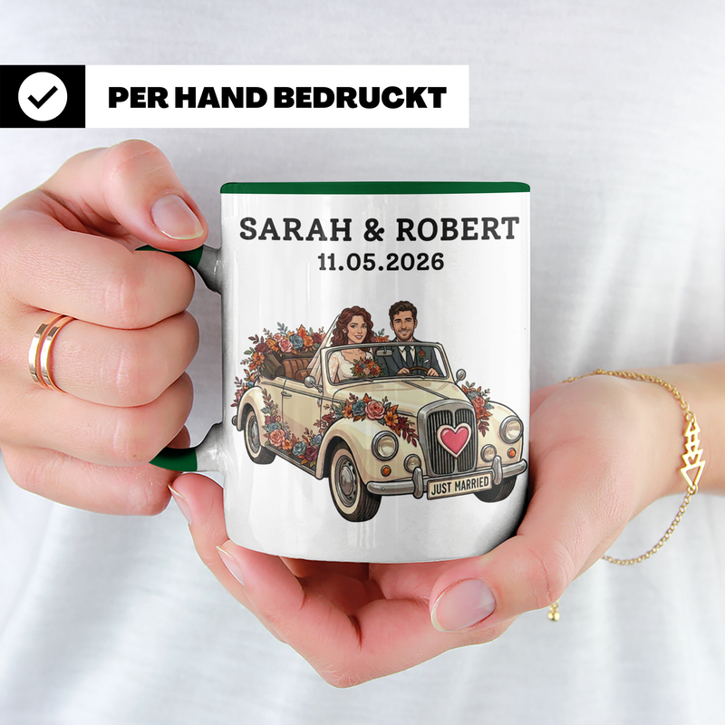 Hochzeitstasse personalisiert mit Gesicht - Geschenk Brautpaar Just Married Datum