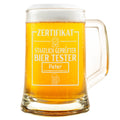 Personalisierter Bierkrug Glas mit Gravur – Staatlich geprüfter Bier Tester, Geschenkidee Männer, Geburtstag, Kollegen, Freunde, Humor