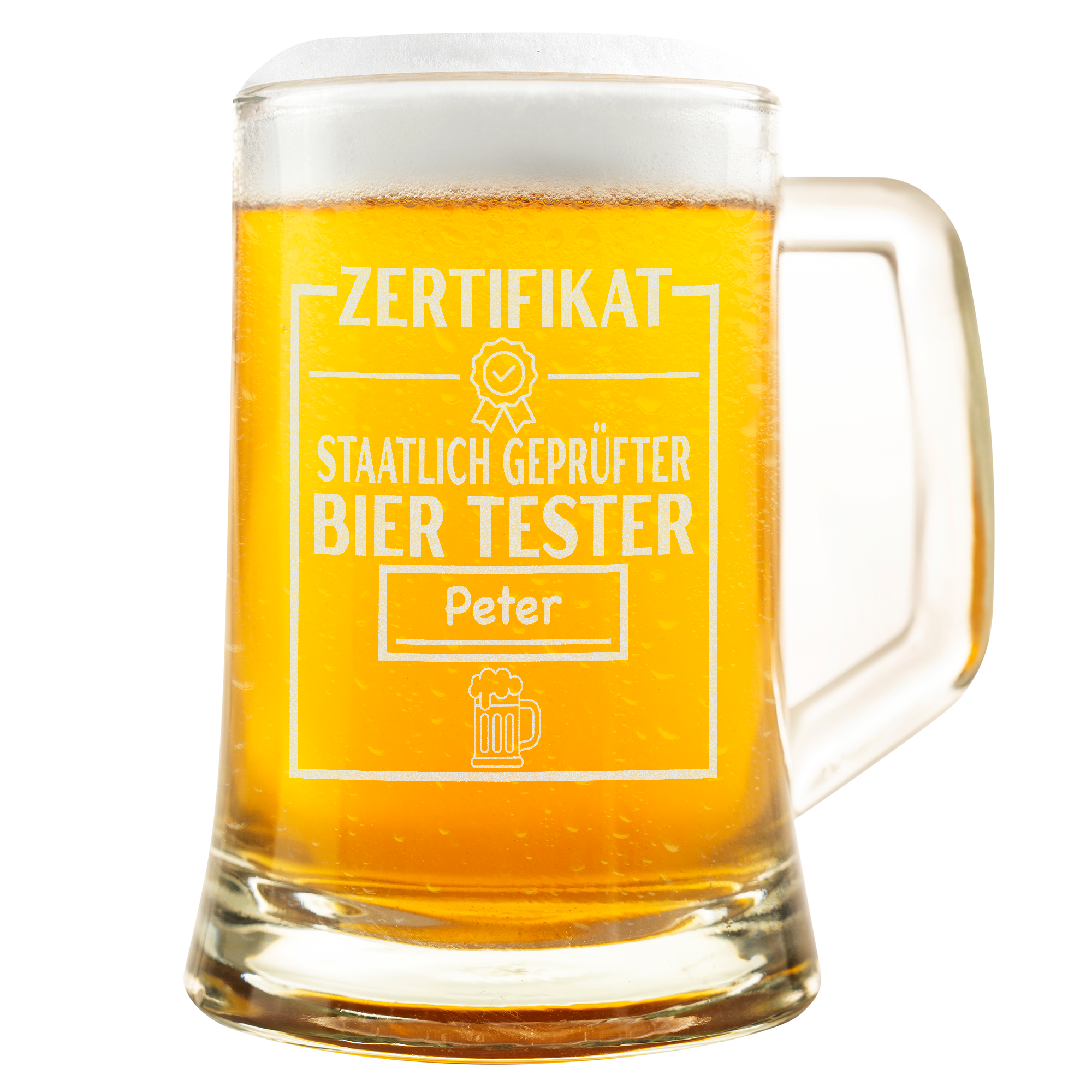 Personalisierter Bierkrug Glas mit Gravur – Staatlich geprüfter Bier Tester, Geschenkidee Männer, Geburtstag, Kollegen, Freunde, Humor