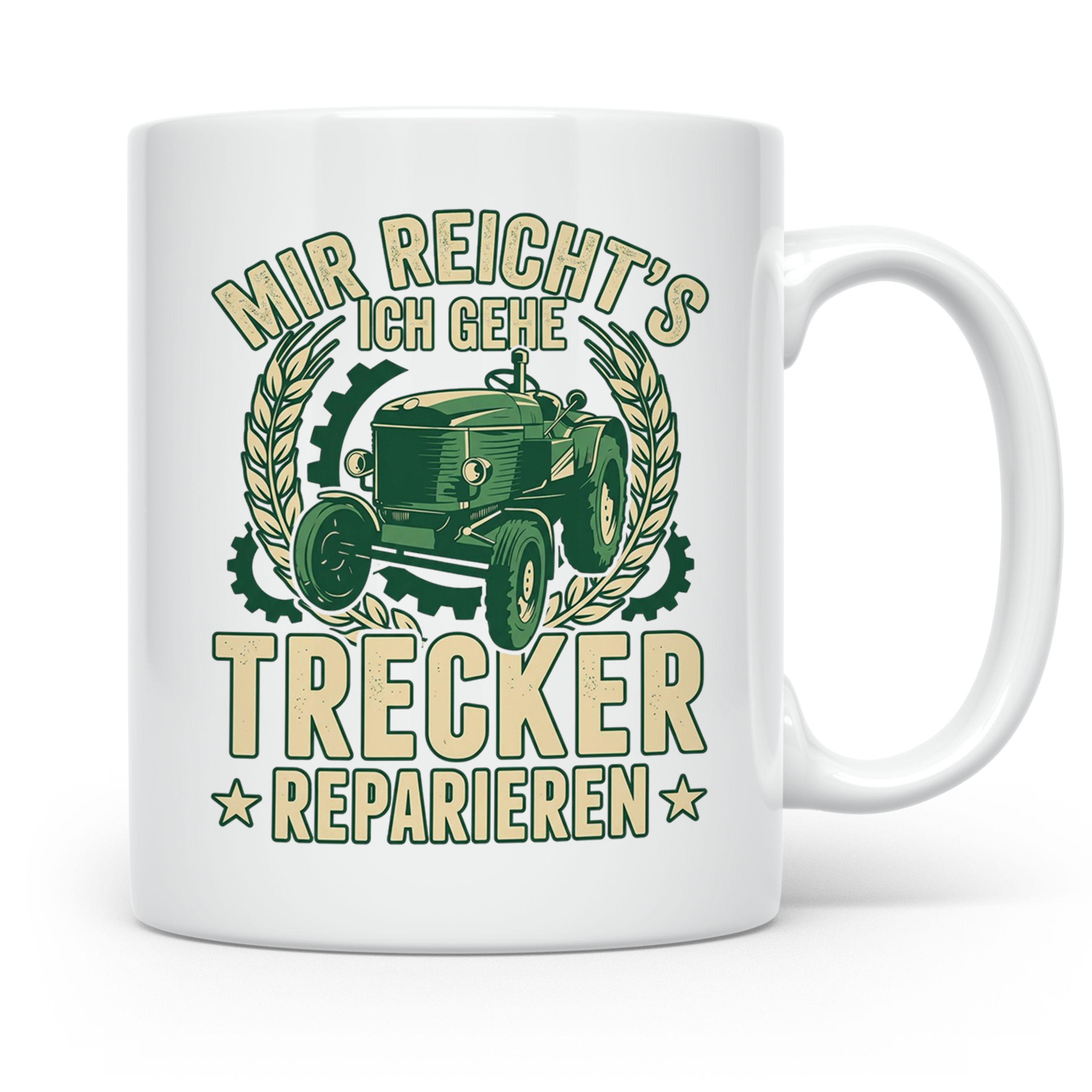 Trecker Reparieren Tasse mit Spruch 'Mir reicht's' für Landw – Weiß [farbe:weiß]